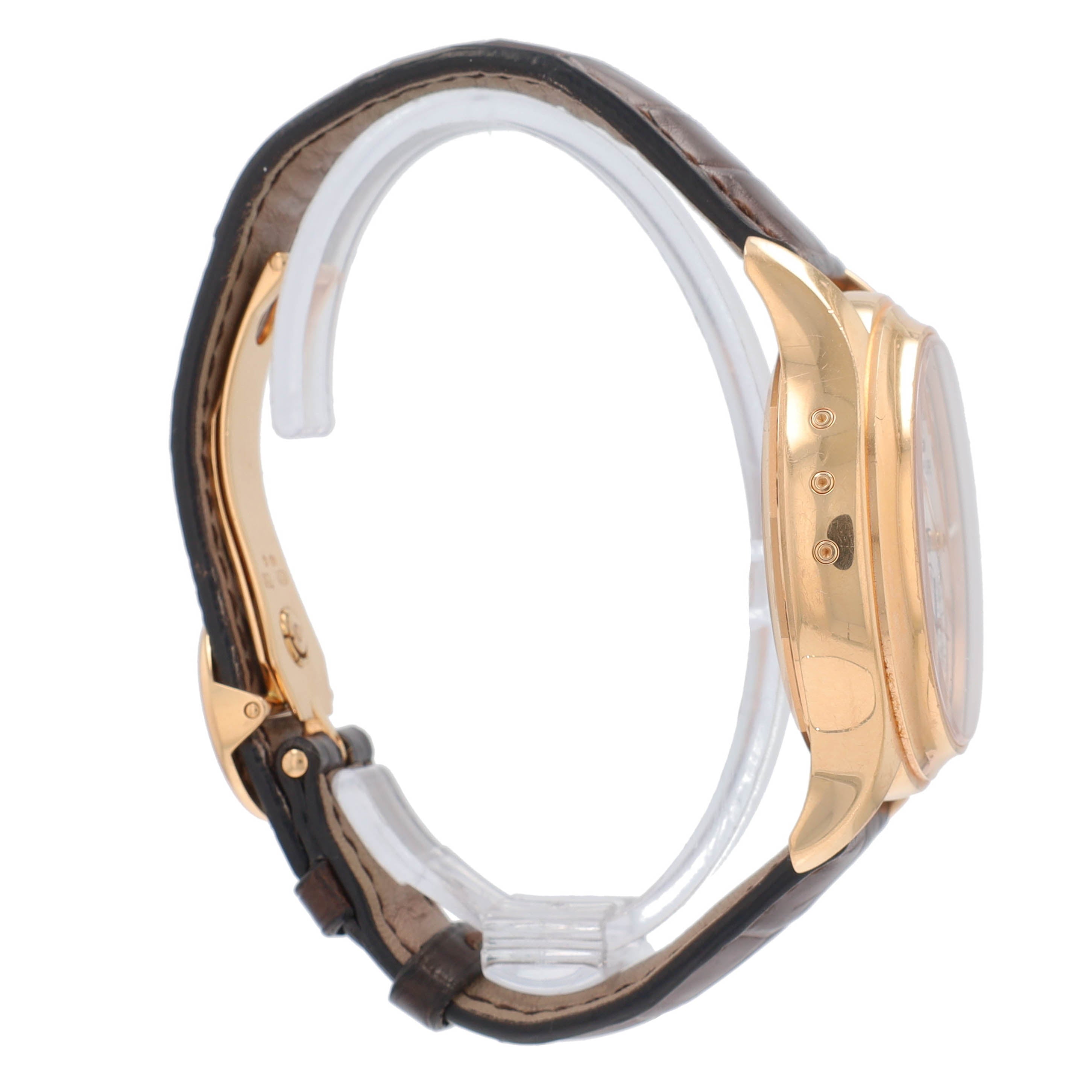 Patek Philippe 18K Rose Gold Cream Index Dial Brown Leather Band