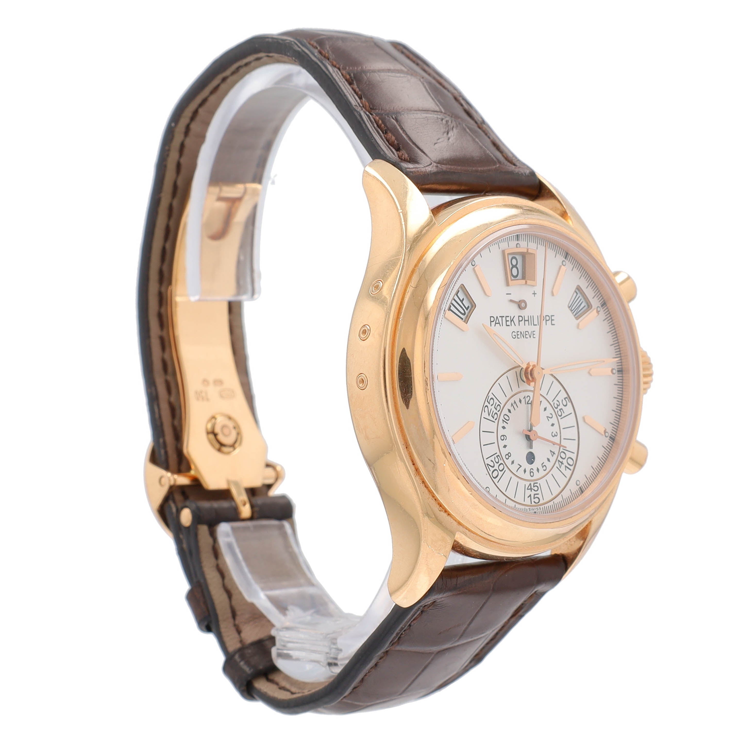 Patek Philippe 18K Rose Gold Cream Index Dial Brown Leather Band