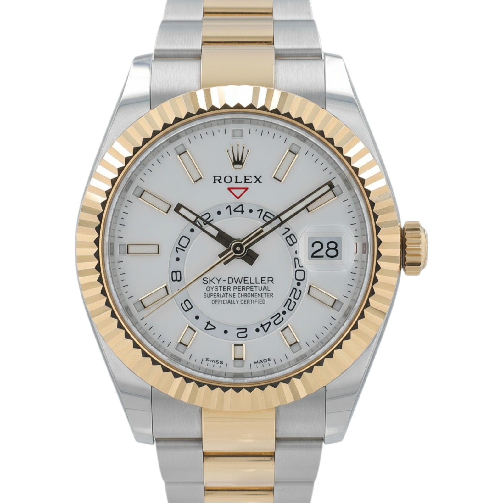 Rolex Sky-Dweller White 18K Yellow Gold Stainless Oyster 42mm 326933 - Luxuriant Concierge