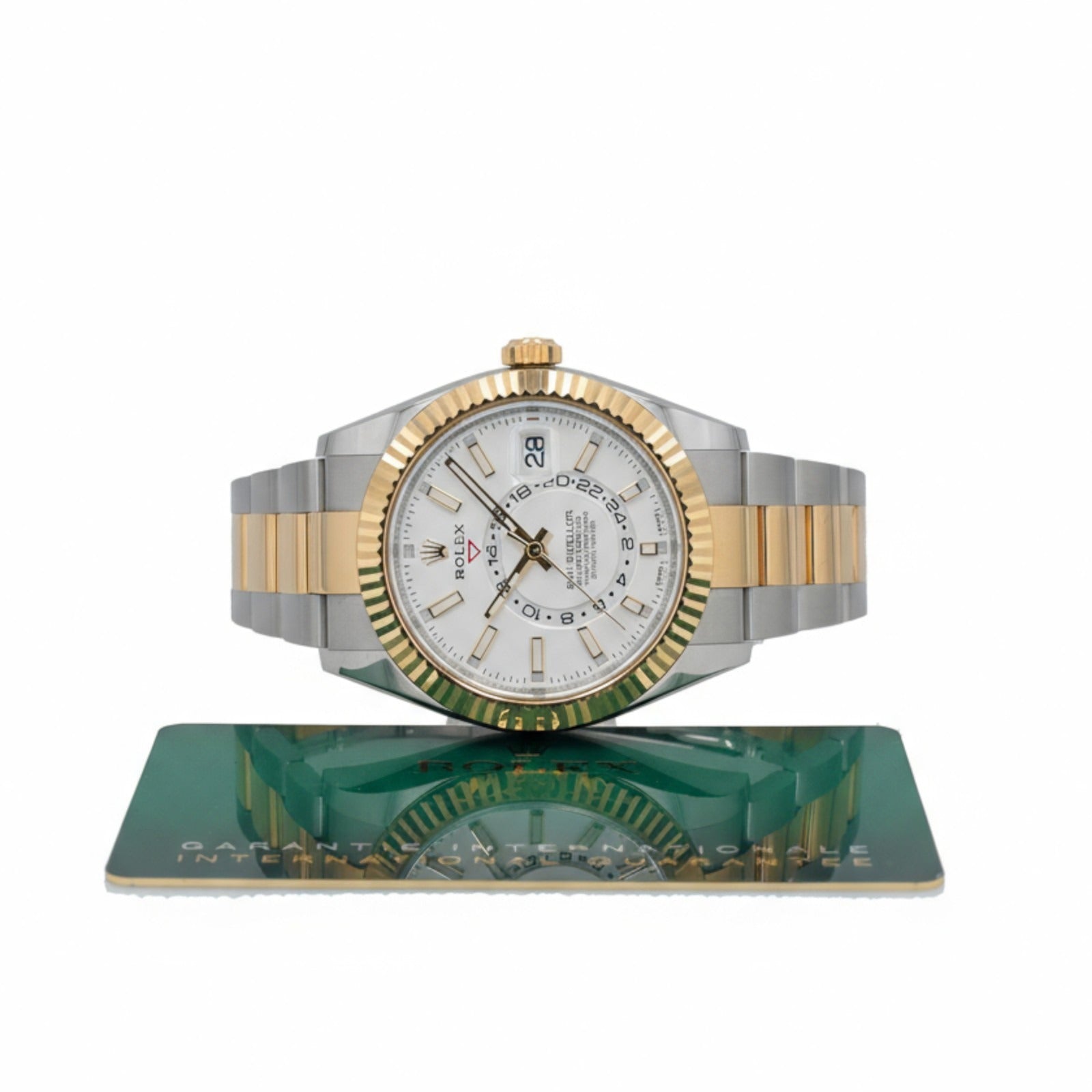 Rolex Sky-Dweller White 18K Yellow Gold Stainless Oyster 42mm 326933 - Luxuriant Concierge