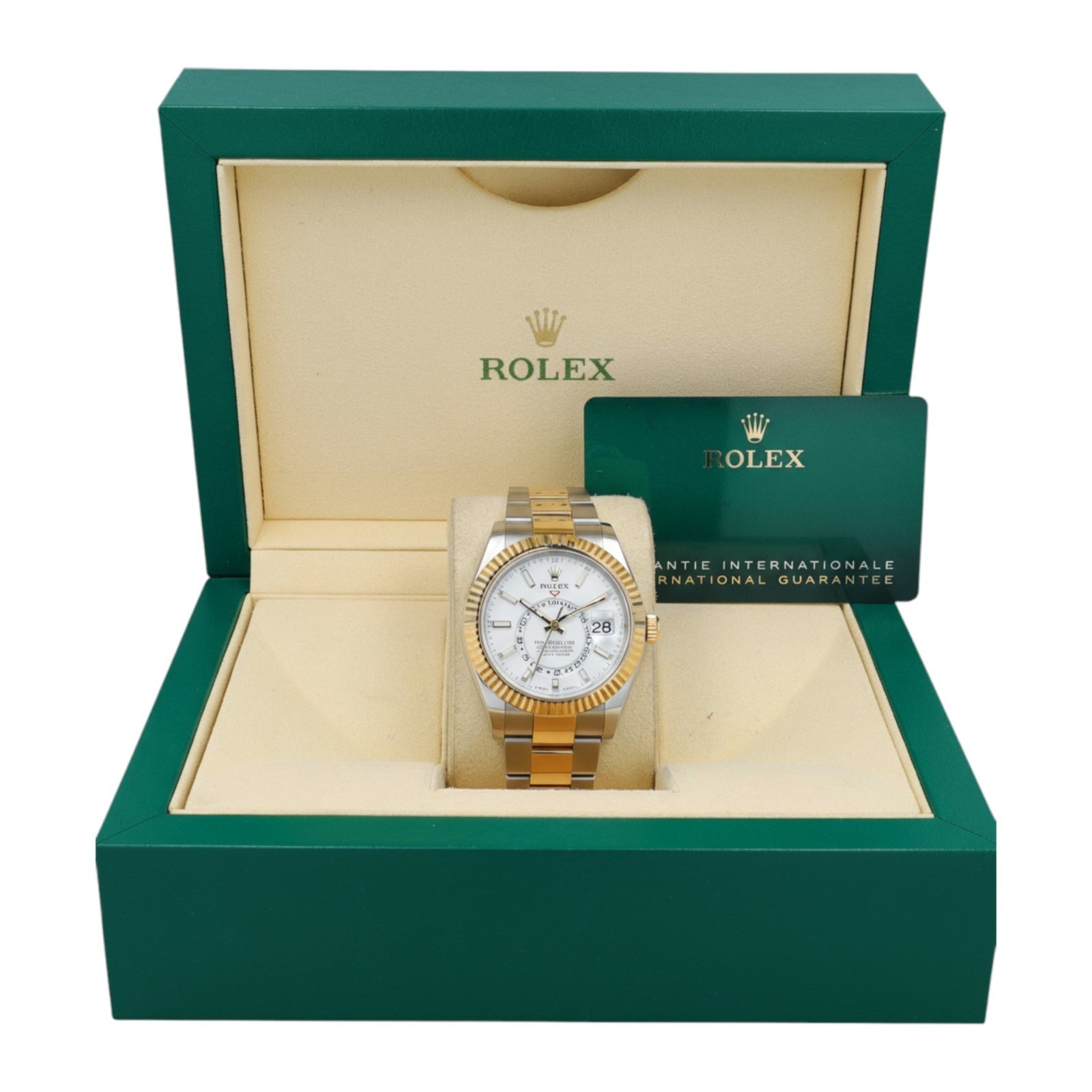 Rolex Sky-Dweller White 18K Yellow Gold Stainless Oyster 42mm 326933 - Luxuriant Concierge