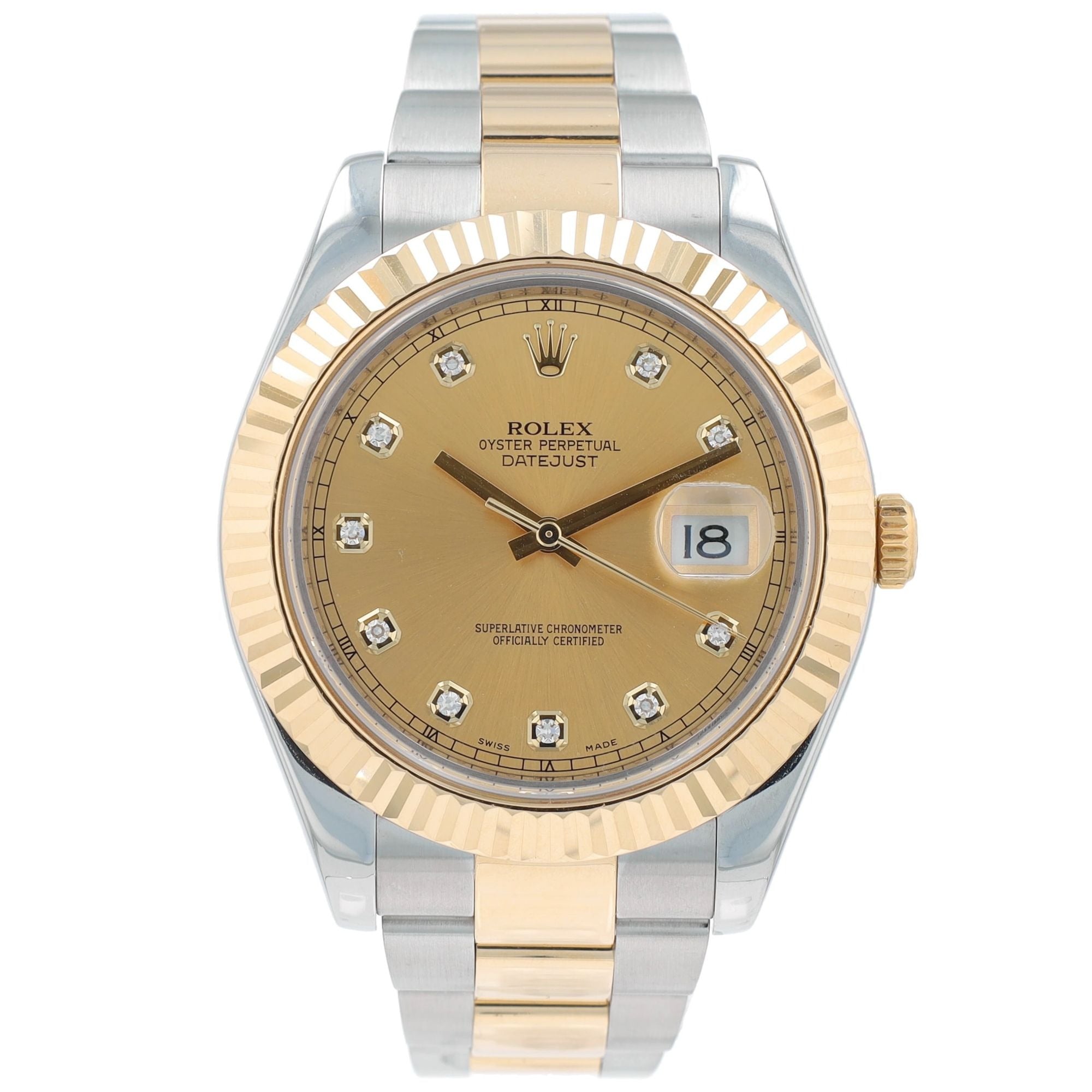 Rolex Mens Datejust II 116333 Two-Tone Champagne Diamond Oyster Band Watch w/Box&Cert