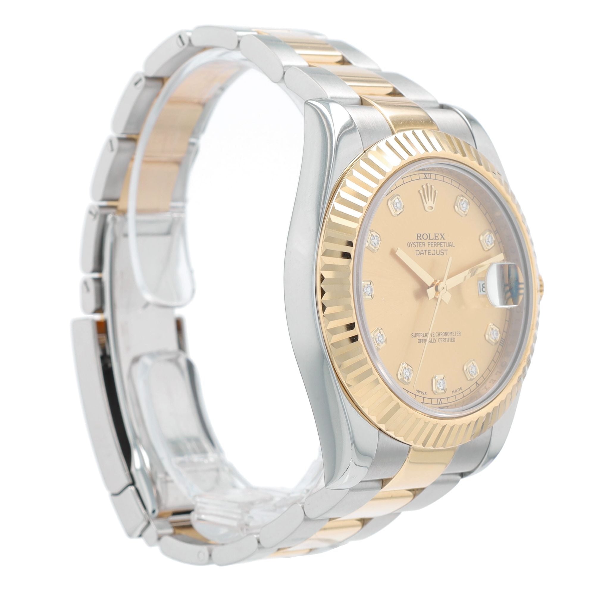 Rolex Mens Datejust II 116333 Two-Tone Champagne Diamond Oyster Band Watch w/Box&Cert