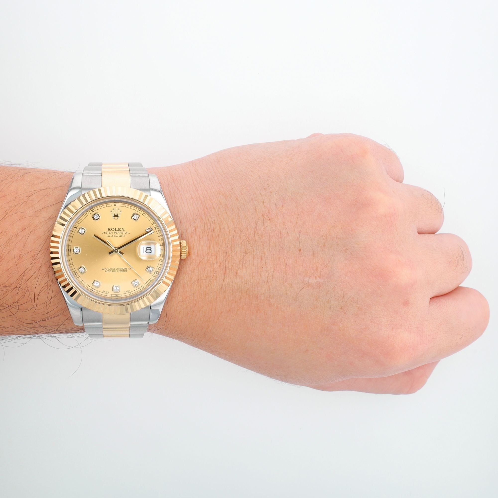 Rolex Mens Datejust II 116333 Two-Tone Champagne Diamond Oyster Band Watch w/Box&Cert