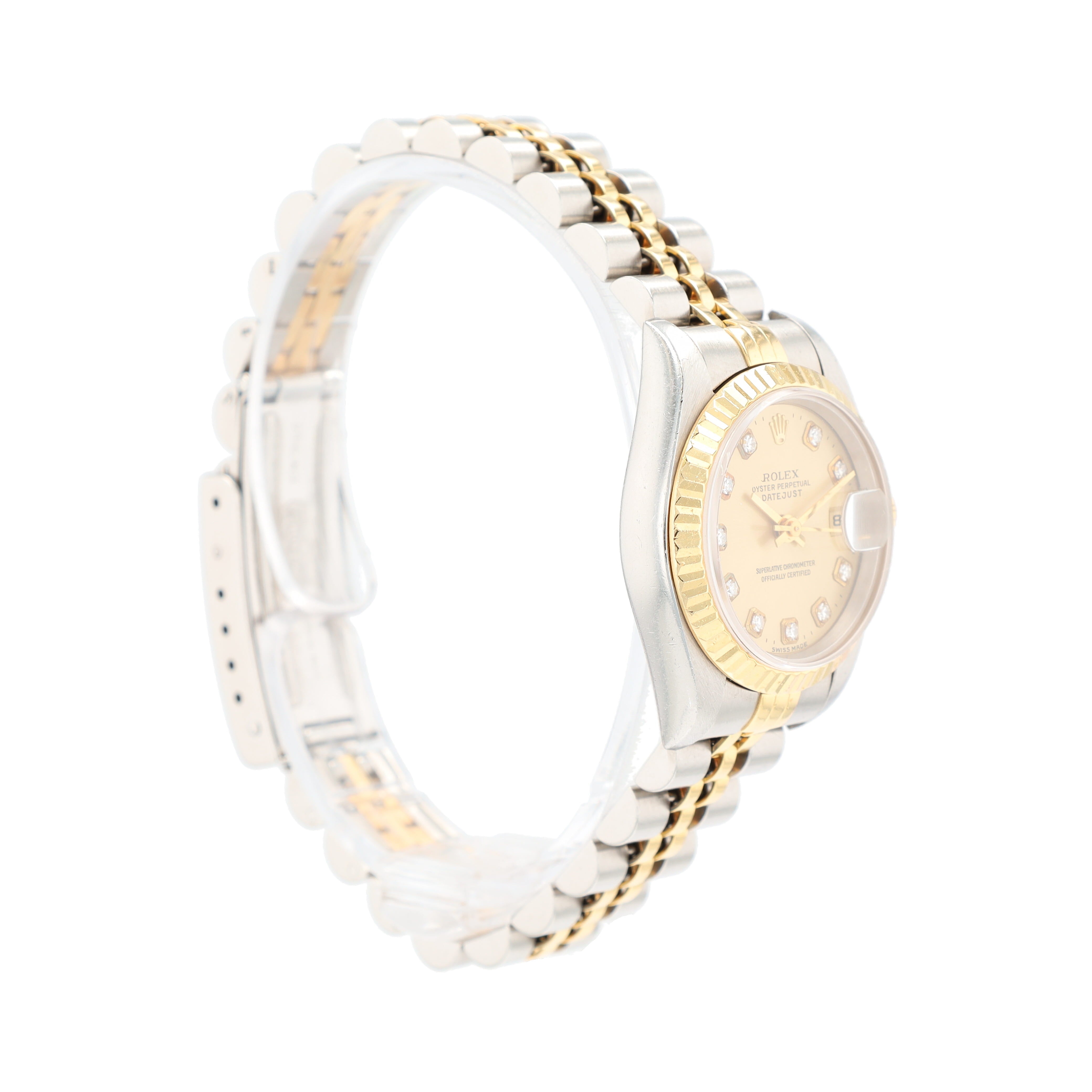 B&P Rolex Datejust 69173 26mm Champagne Diamonds (N.S) Dial Fluted Bezel Jubilee Band - Luxuriant Concierge