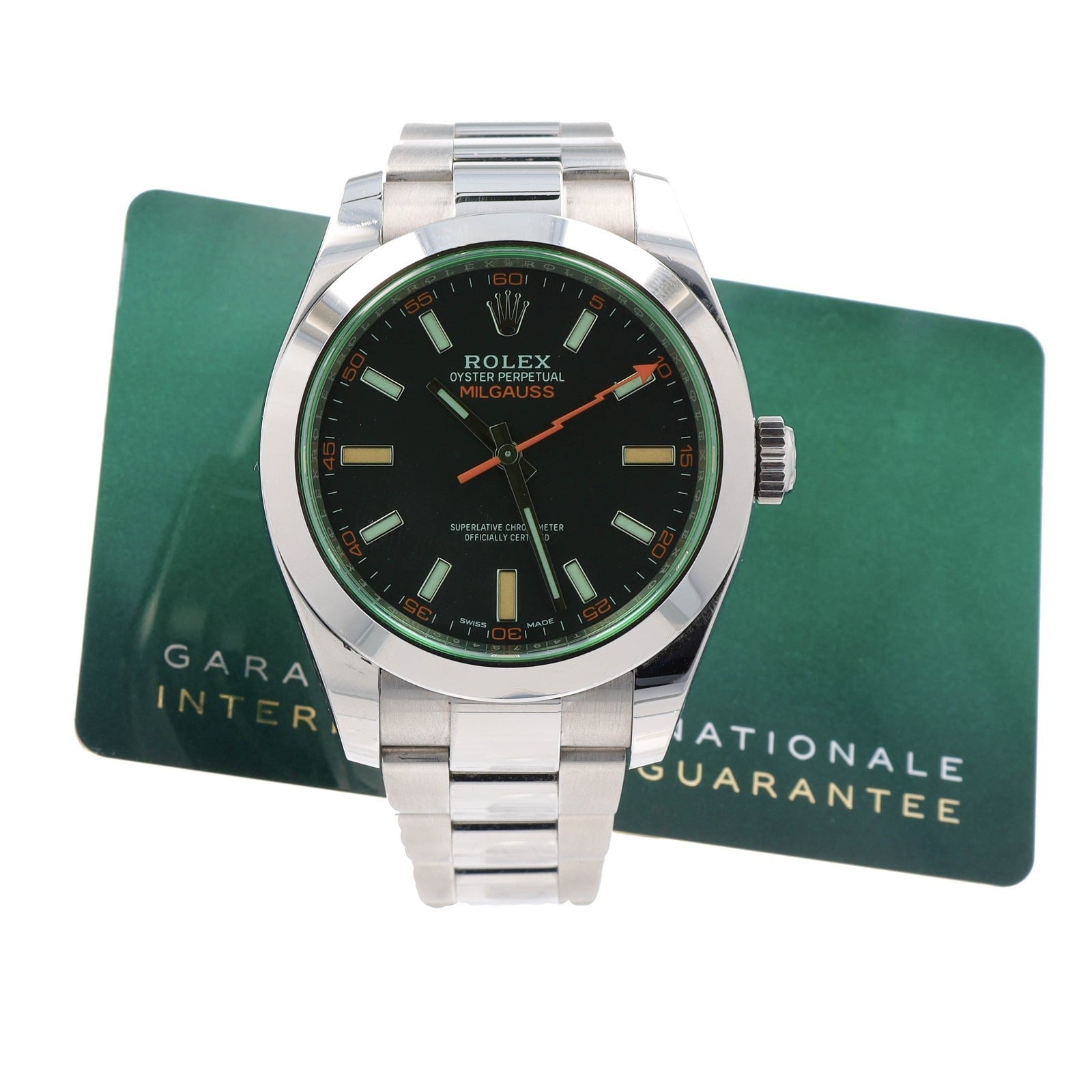 Rolex Milgauss 116400GV 2022 Green Crystal Black Dial Mens Watch 40mm w/ Paper - Luxuriant Concierge