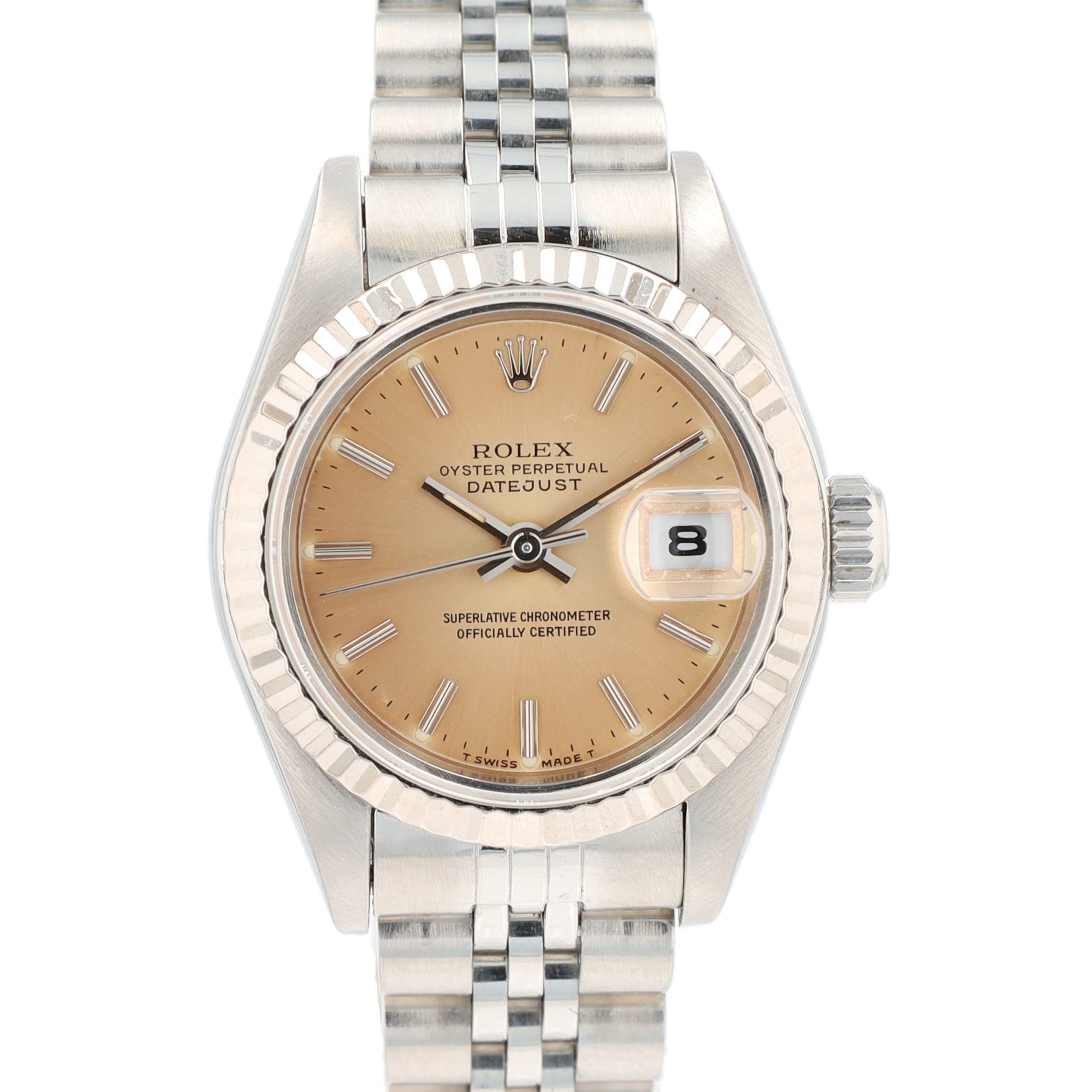 Rolex Datejust 69174 26mm Grey Index Dial Fluted Bezel Jubilee Band - Luxuriant Concierge