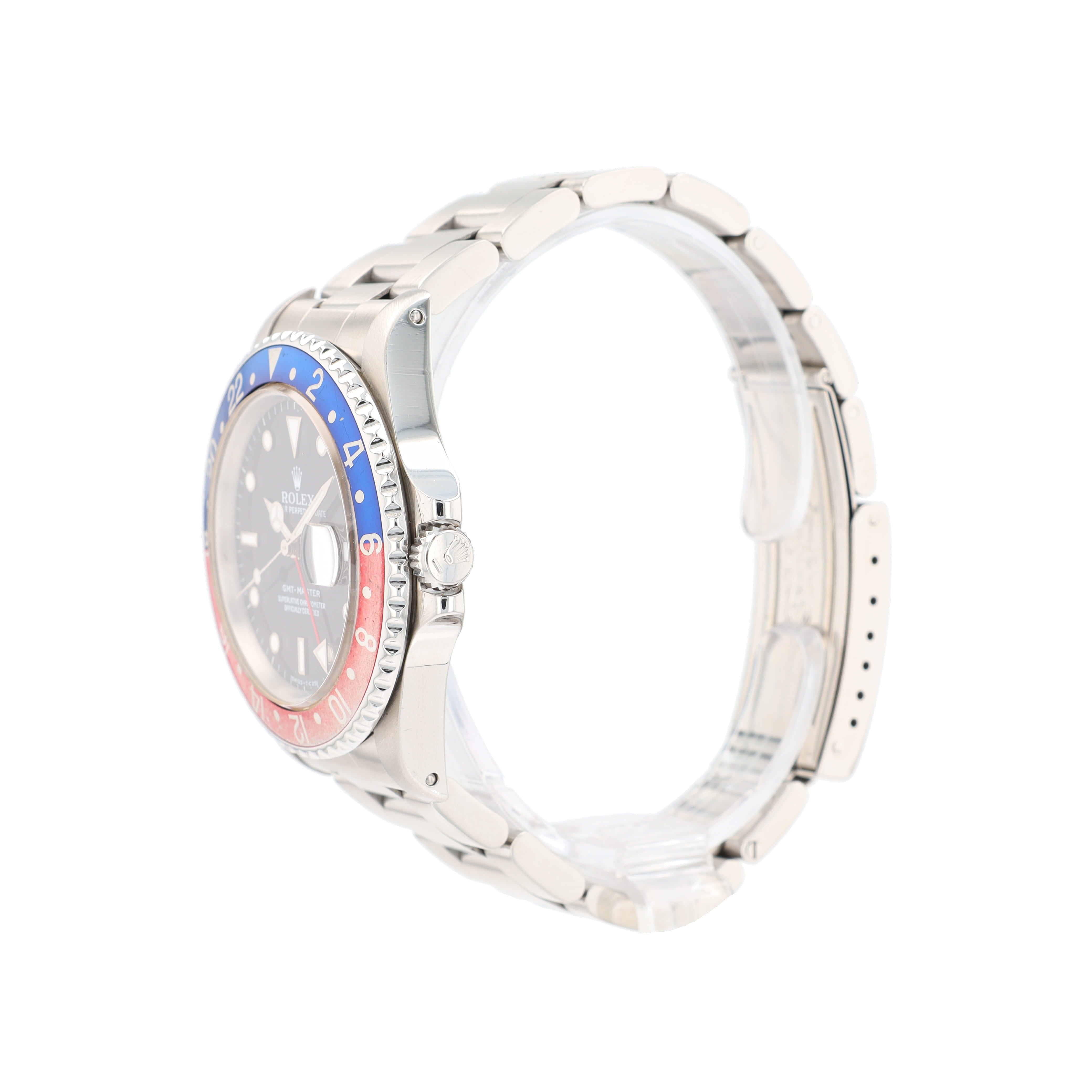 Rolex GMT Master 16700 40mm Black White Luminous Dial Rotatable Bezel - Pepsi Faded Insert Bezel Oyster Band - Luxuriant Concierge
