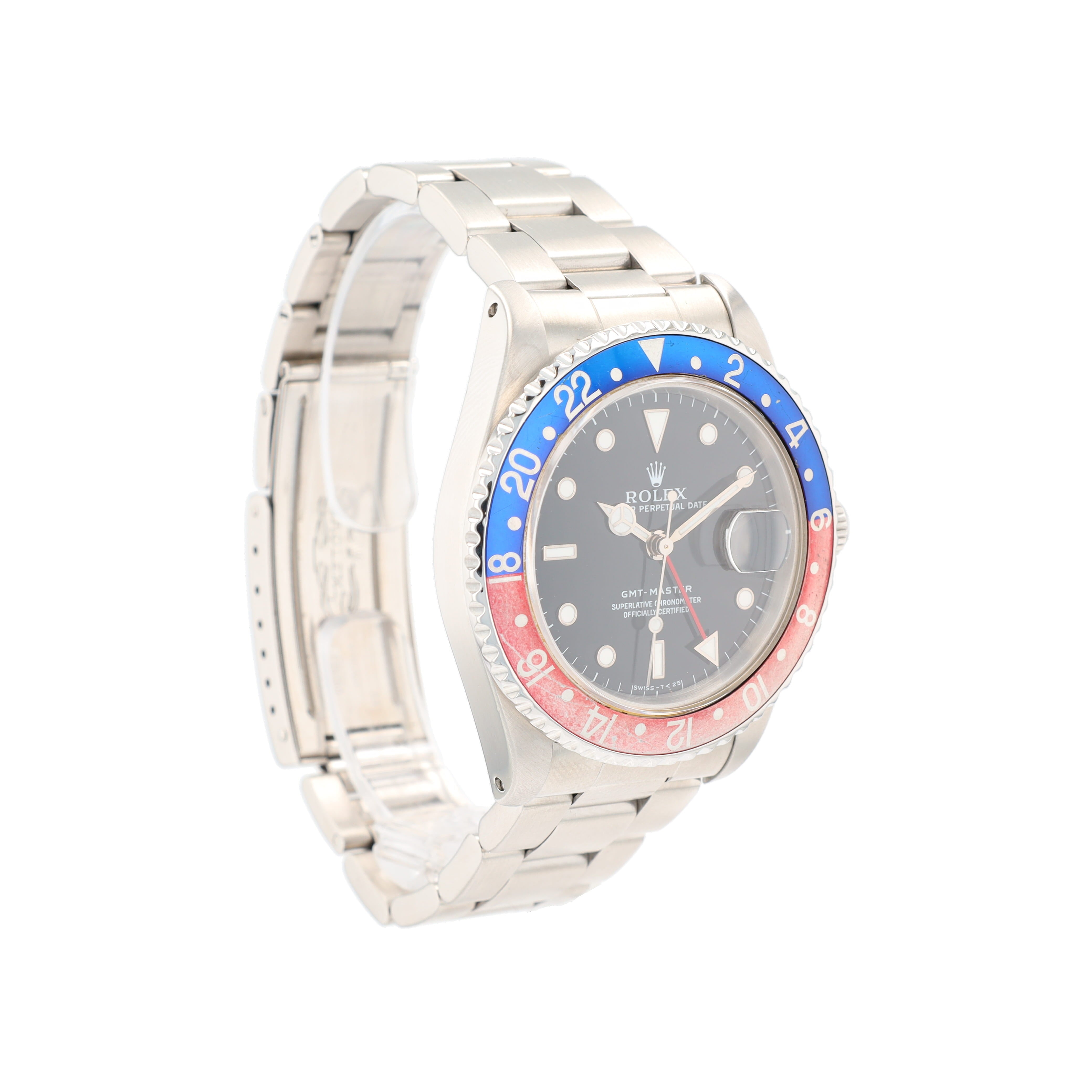 Rolex GMT Master 16700 40mm Black White Luminous Dial Rotatable Bezel - Pepsi Faded Insert Bezel Oyster Band - Luxuriant Concierge