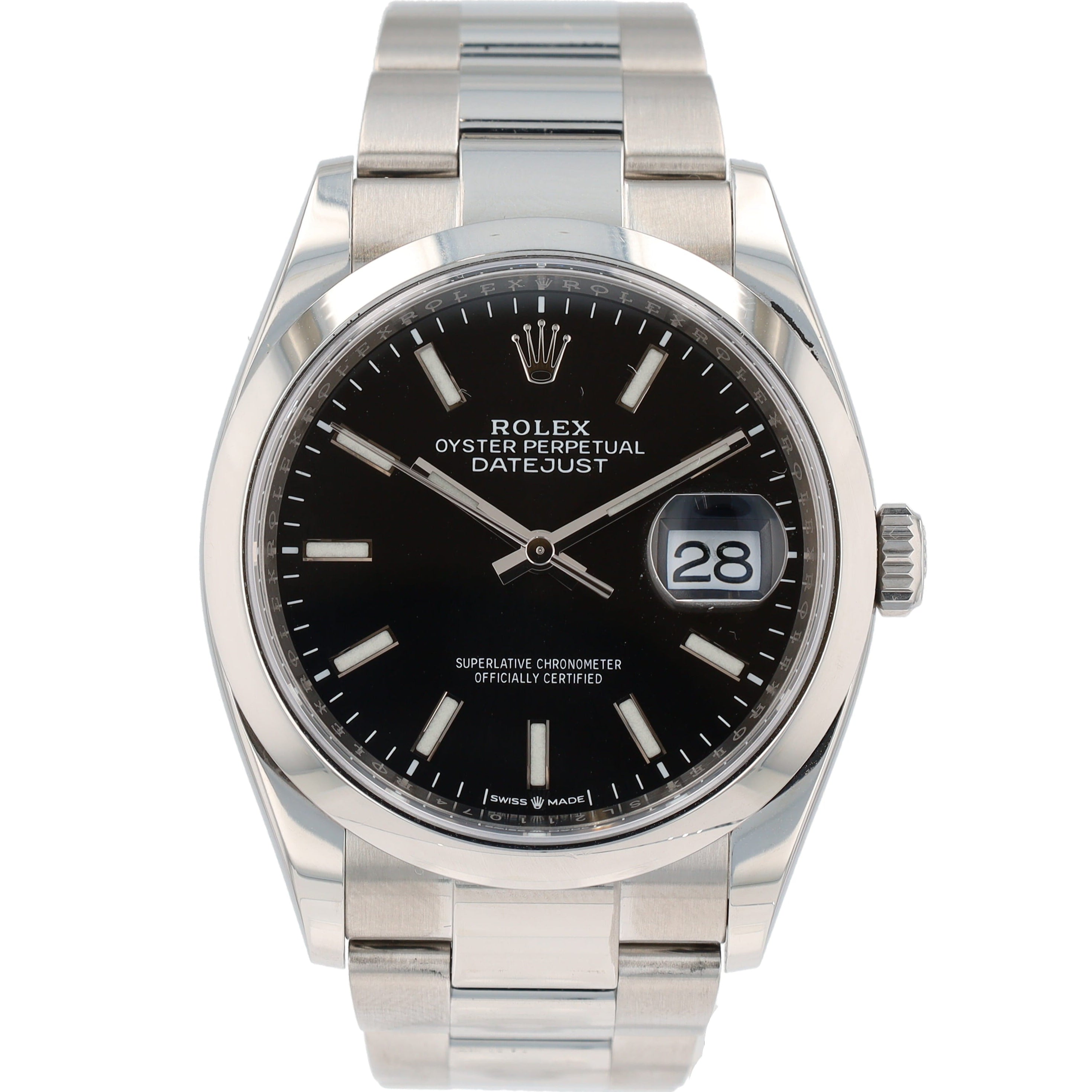 Rolex Datejust 126200 36mm Black Luminous Index Dial Smooth Bezel Oyster Band - Luxuriant Concierge