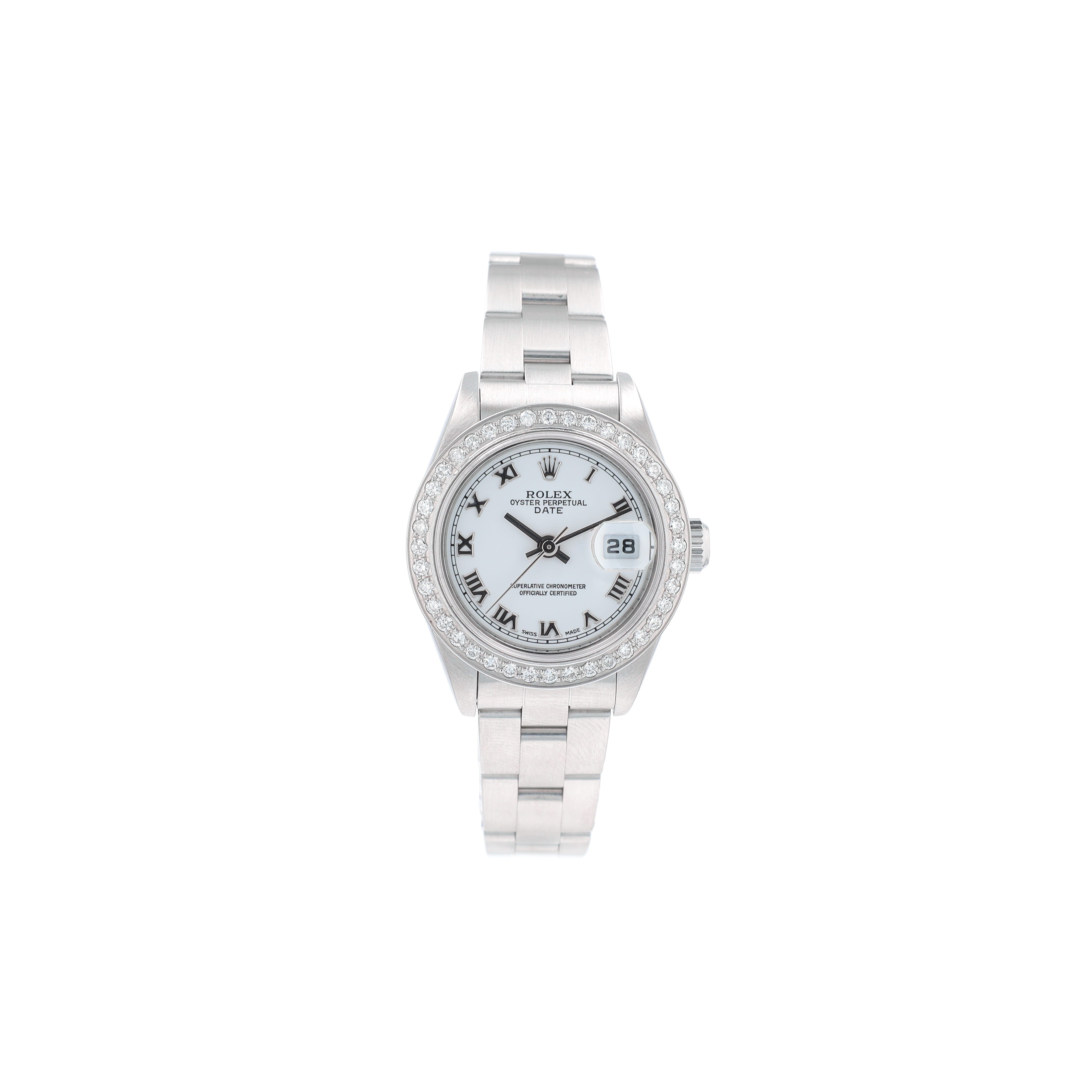 Rolex Datejust 79160 26mm White Roman Numeral Dial Diamond - Pave Bezel Oyster Band - Luxuriant Concierge