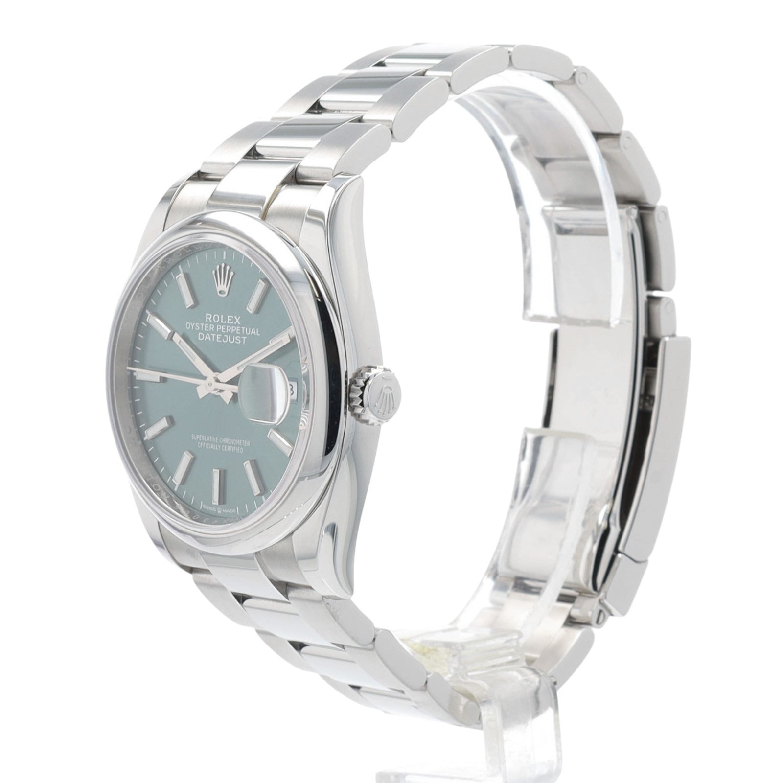 Rolex Mens Datejust 126200 Green Index Dial Smooth Bezel Oyster Band 36mm Watch - Luxuriant Concierge