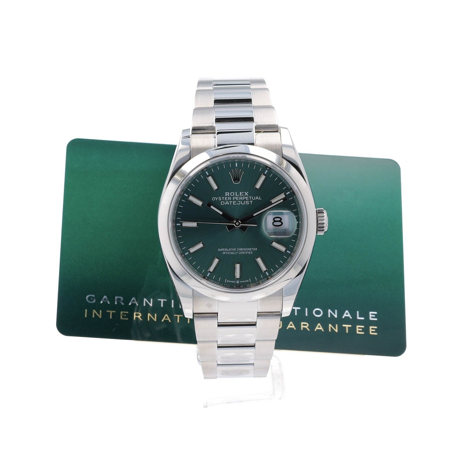 Rolex Mens Datejust 126200 Green Index Dial Smooth Bezel Oyster Band 36mm Watch - Luxuriant Concierge