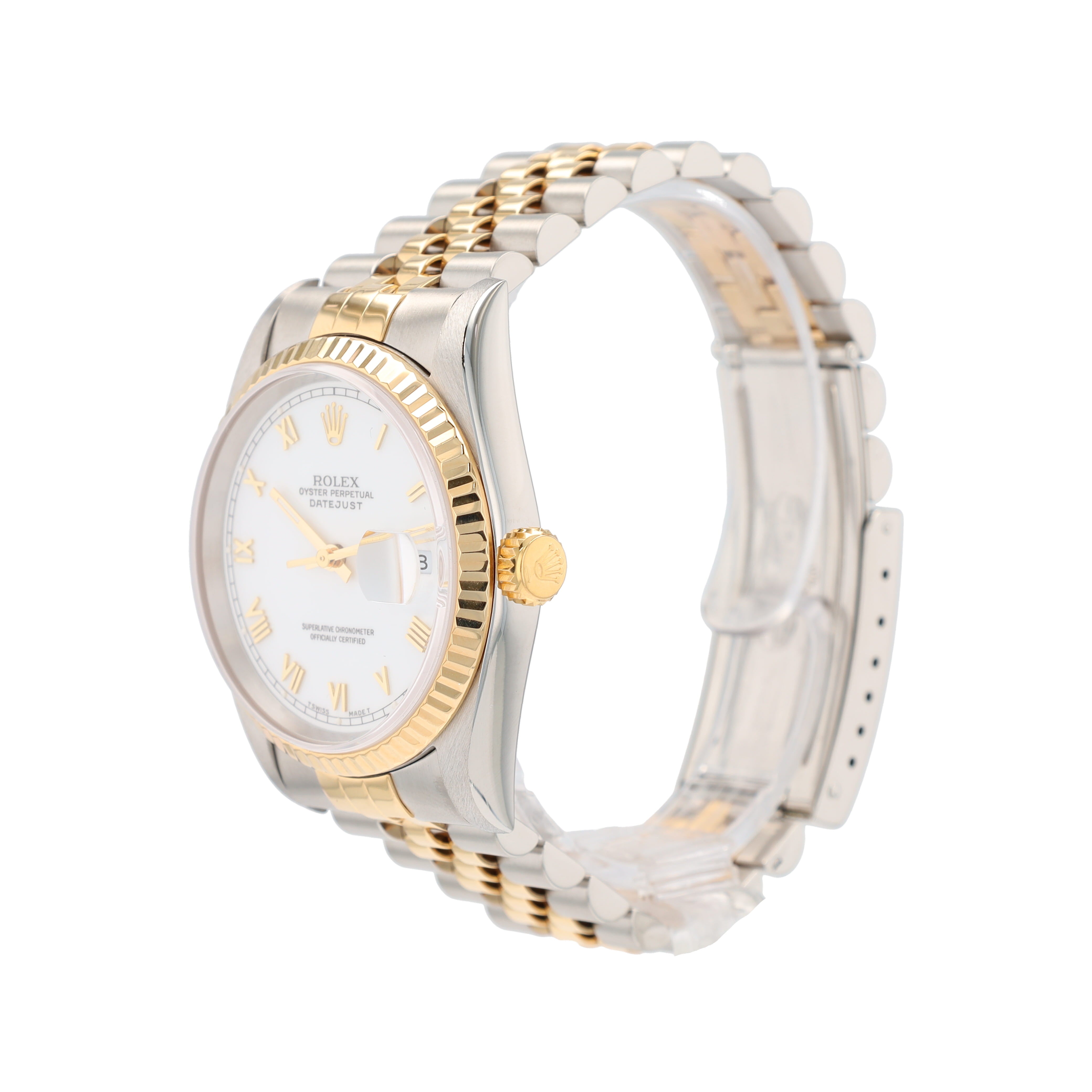 Rolex Datejust 16233 36mm White Roman Numeral (Skinny) Dial Fluted Bezel Jubilee Band