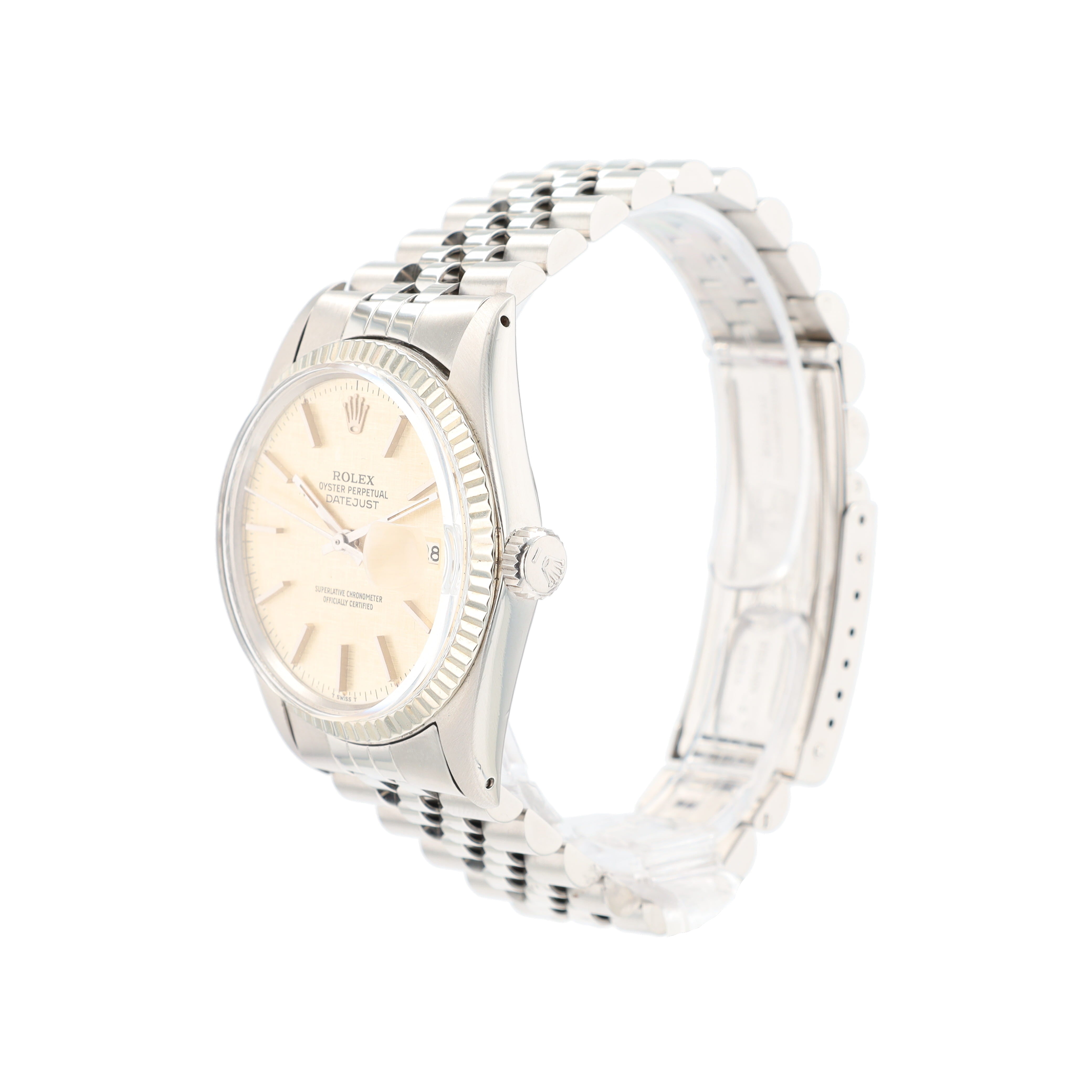 B&P Rolex Datejust 16014 36mm Silver Linen Index Dial Fluted Bezel Jubilee Band - Luxuriant Concierge