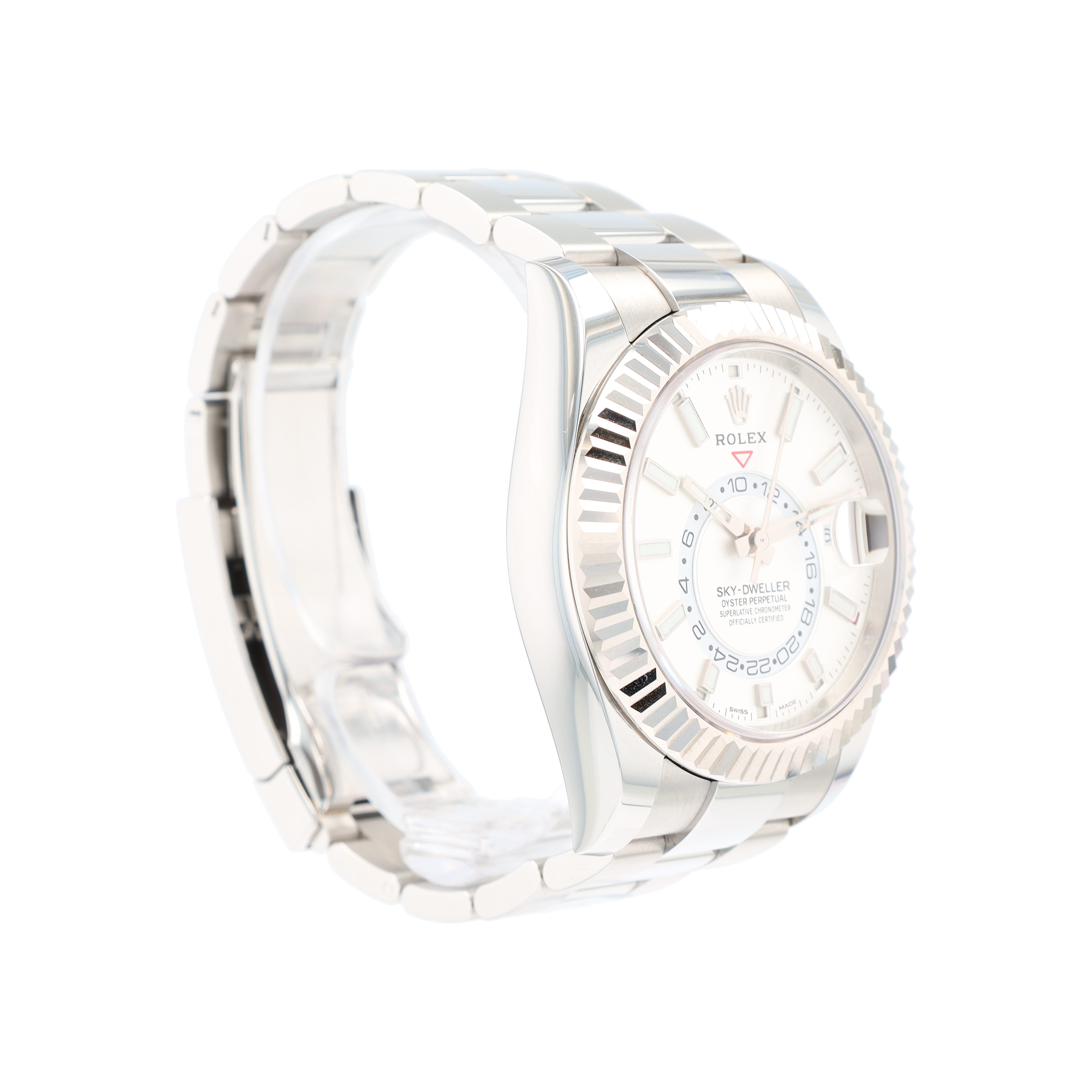 B&P Rolex Sky-Dweller 326934 42mm White Luminous Dial Fluted Bezel Oyster Band