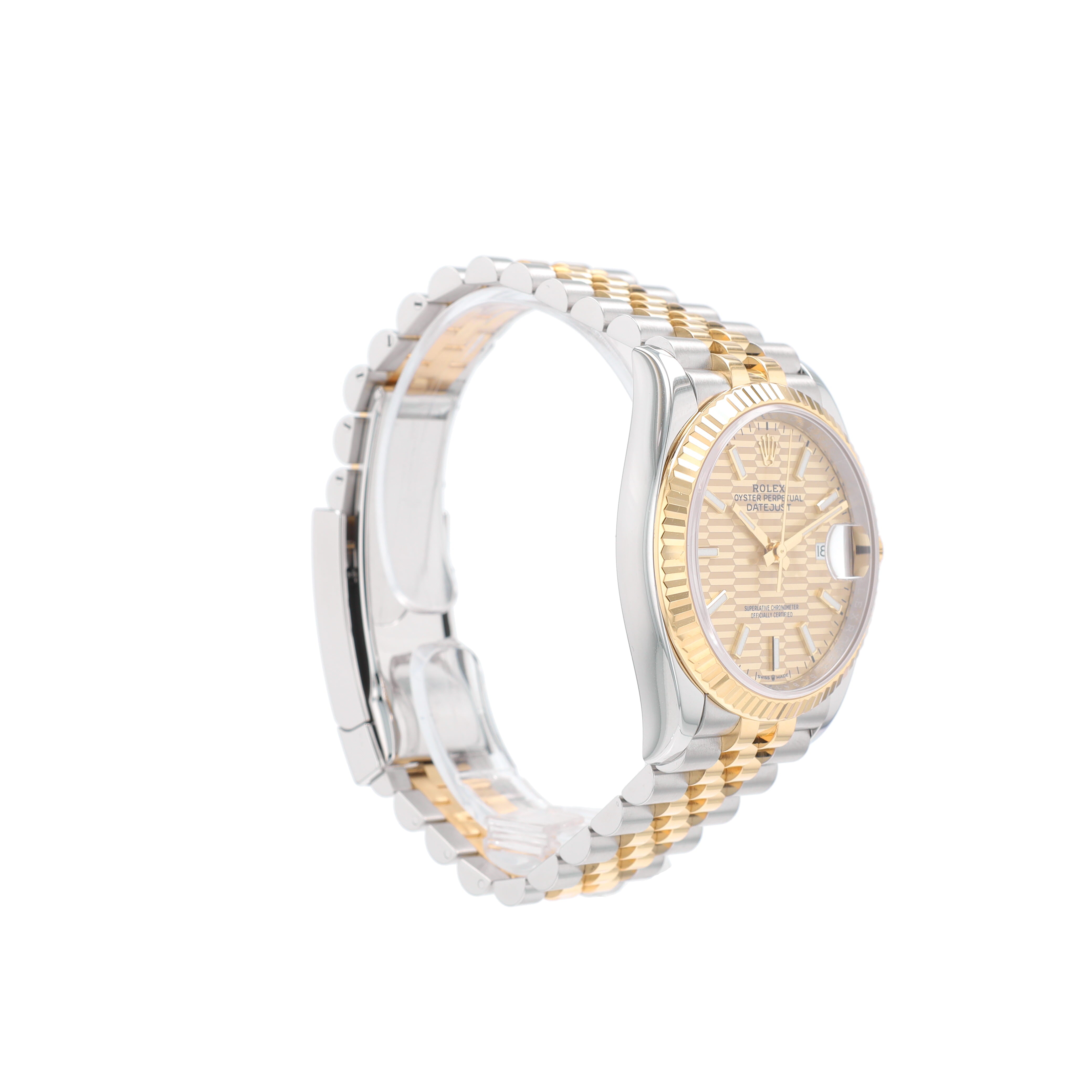 Rolex Datejust 126233 36mm Champagne Motif Index Luminous Dial Fluted Bezel Jubilee Band - Luxuriant Concierge