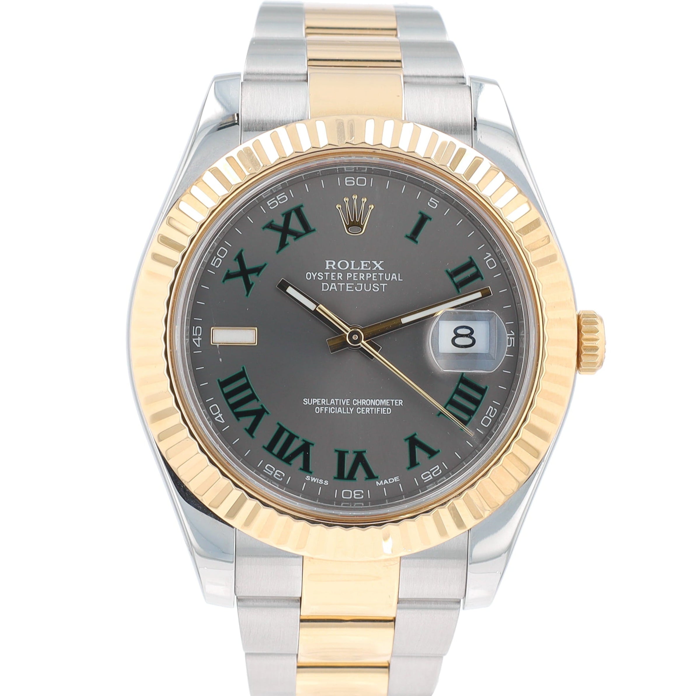 Rolex Datejust II 116333 41mm Grey Wimbledon Index & Roman Dial Fluted Bezel Oyster Band - Luxuriant Concierge