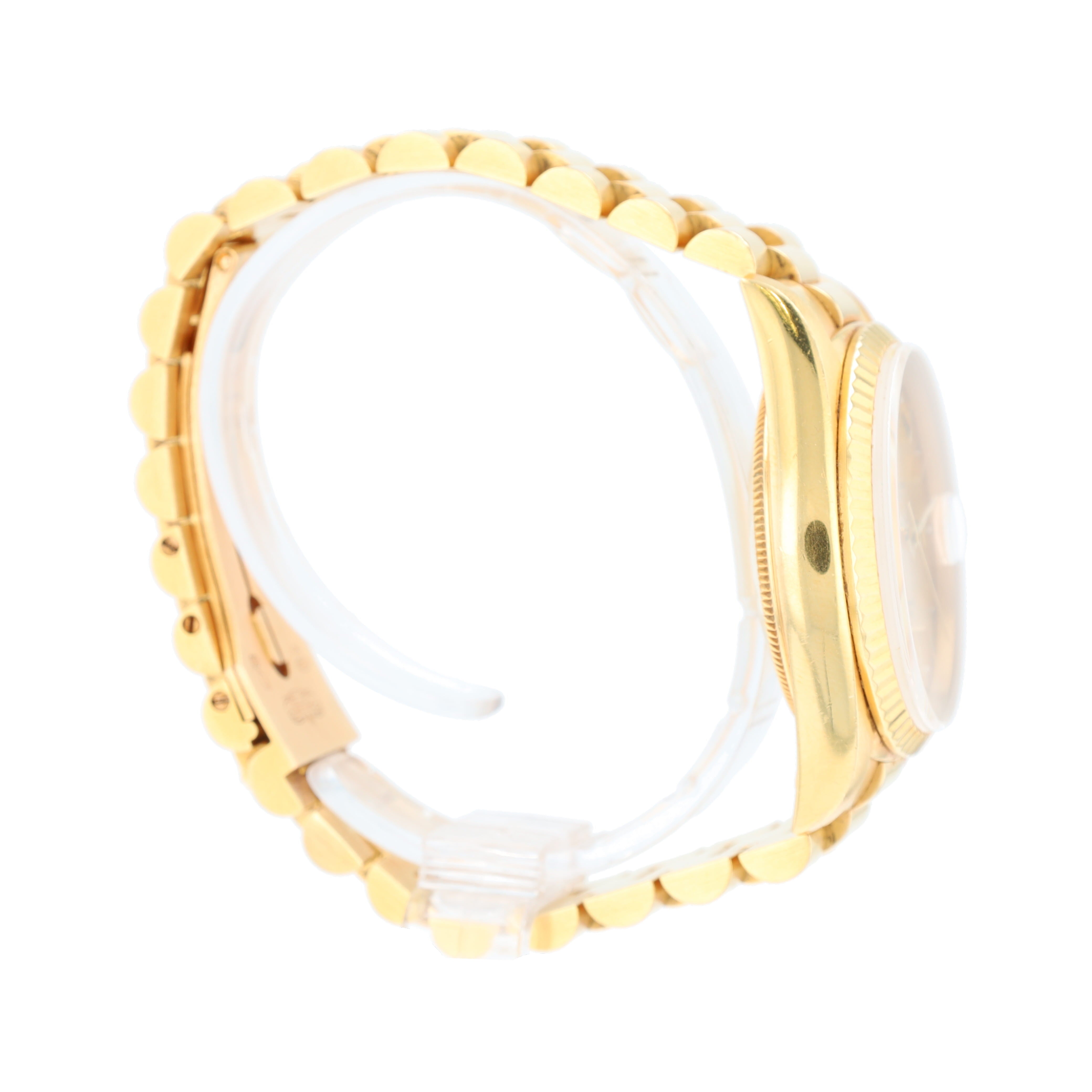 Rolex Day-Date 18238 36mm Champagne Index Dial Fluted Bezel President Band - Luxuriant Concierge