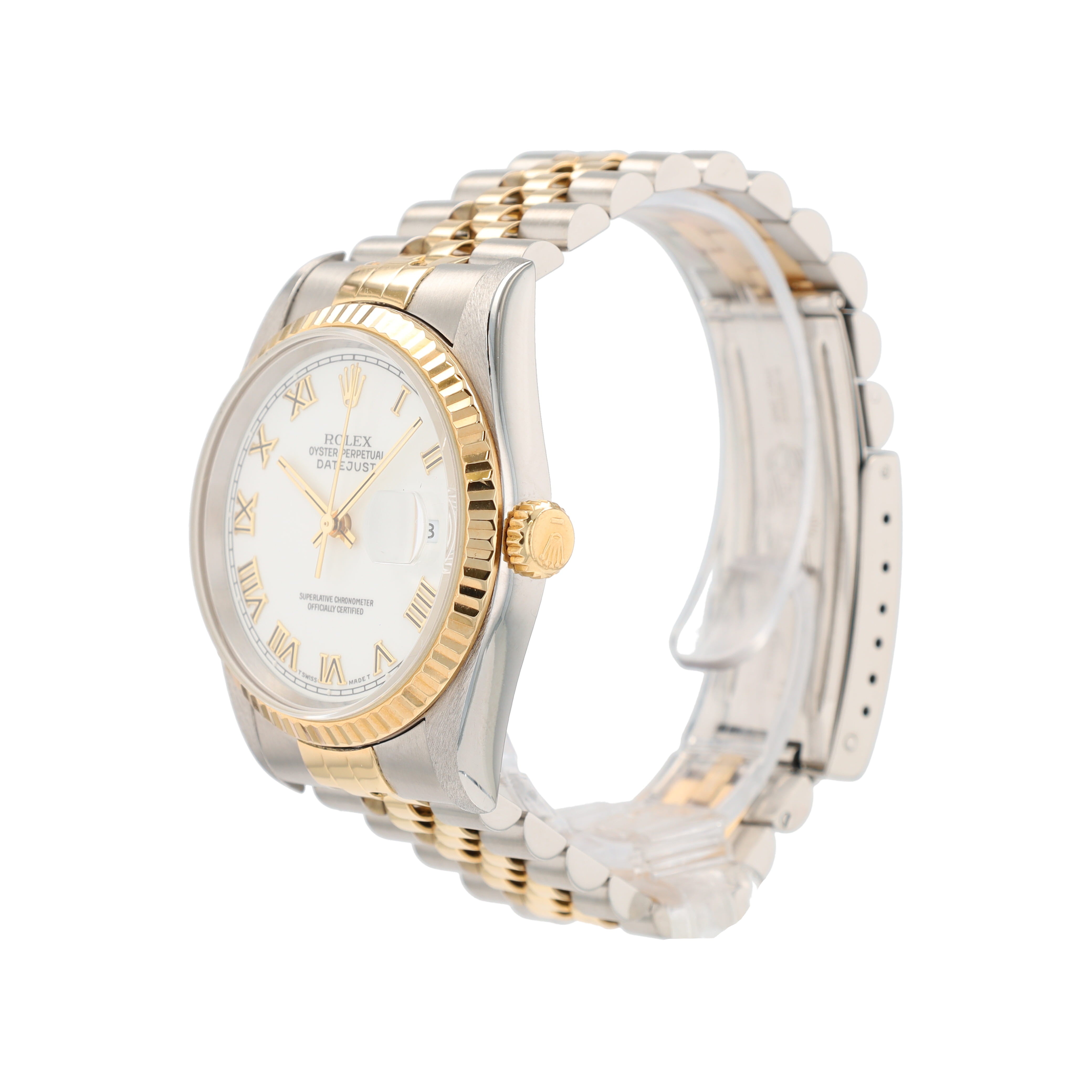 Rolex Datejust 16233 36mm White Roman Numeral Dial Fluted Bezel Jubilee Band