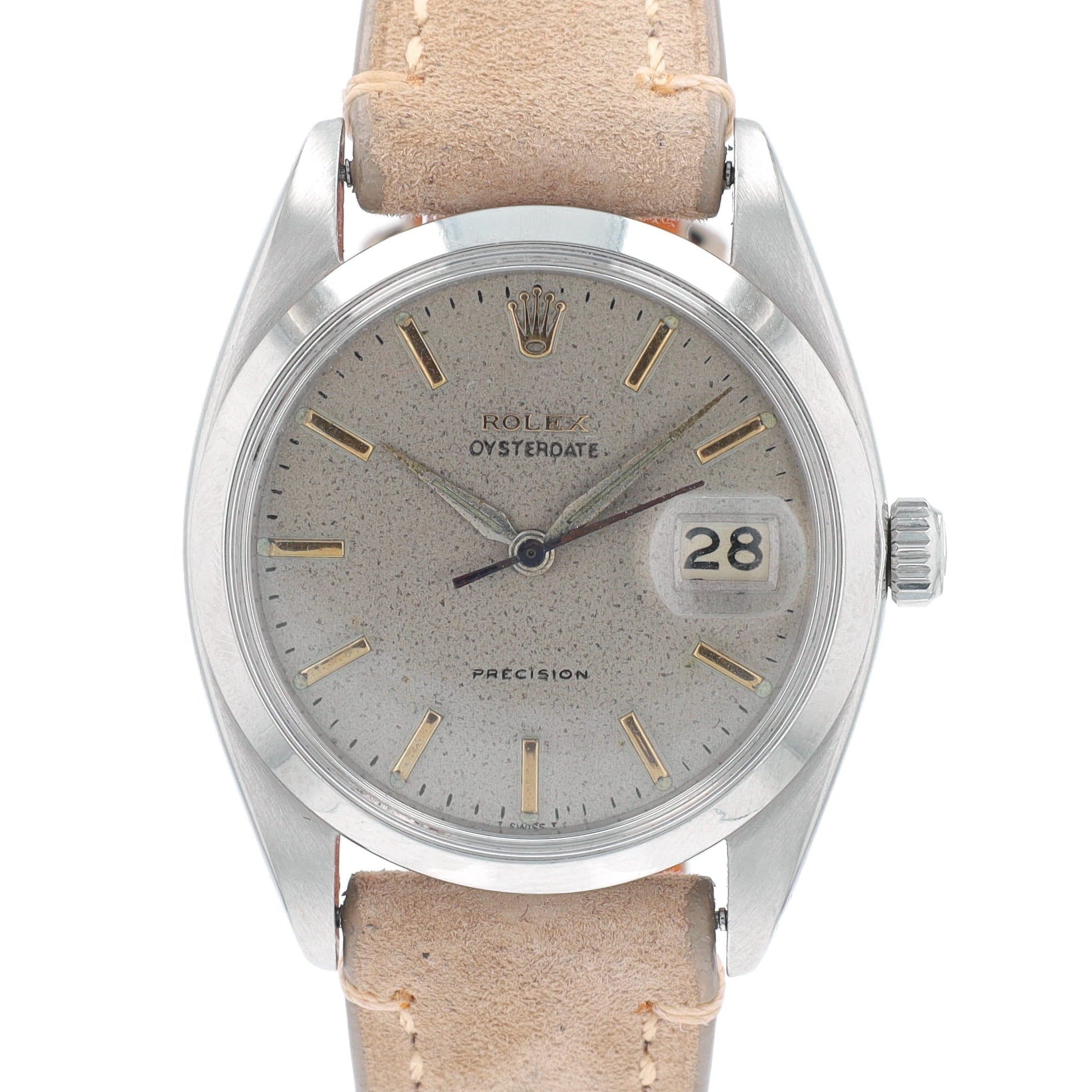Rolex Oyster Date 6694 36mm Silver(Patina'd) Yellow Gold Index Dial Smooth Bezel - Luxuriant Concierge