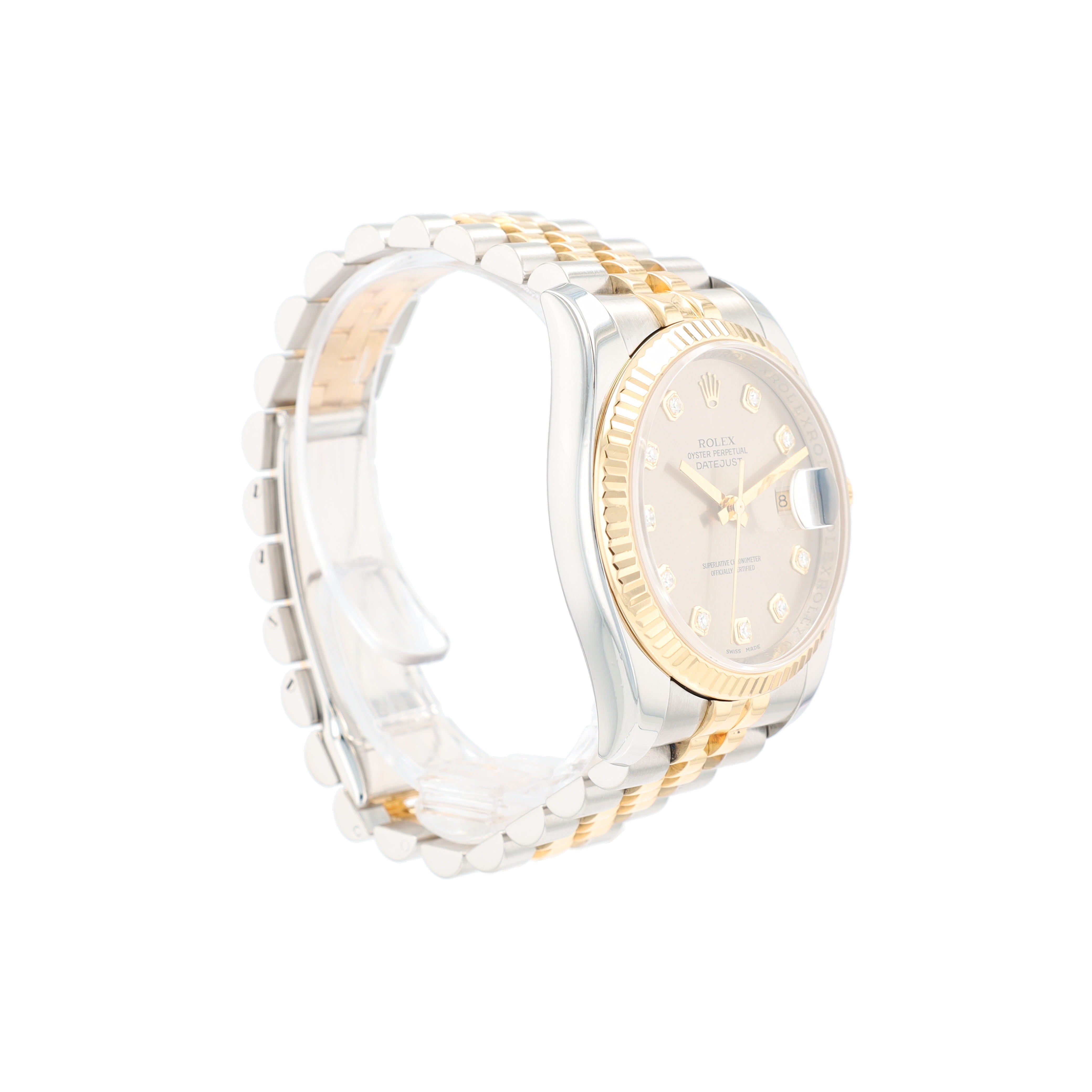 B&P Rolex Datejust 116233 36mm Grey Diamond (N.S) Dial Fluted Bezel Jubilee Band