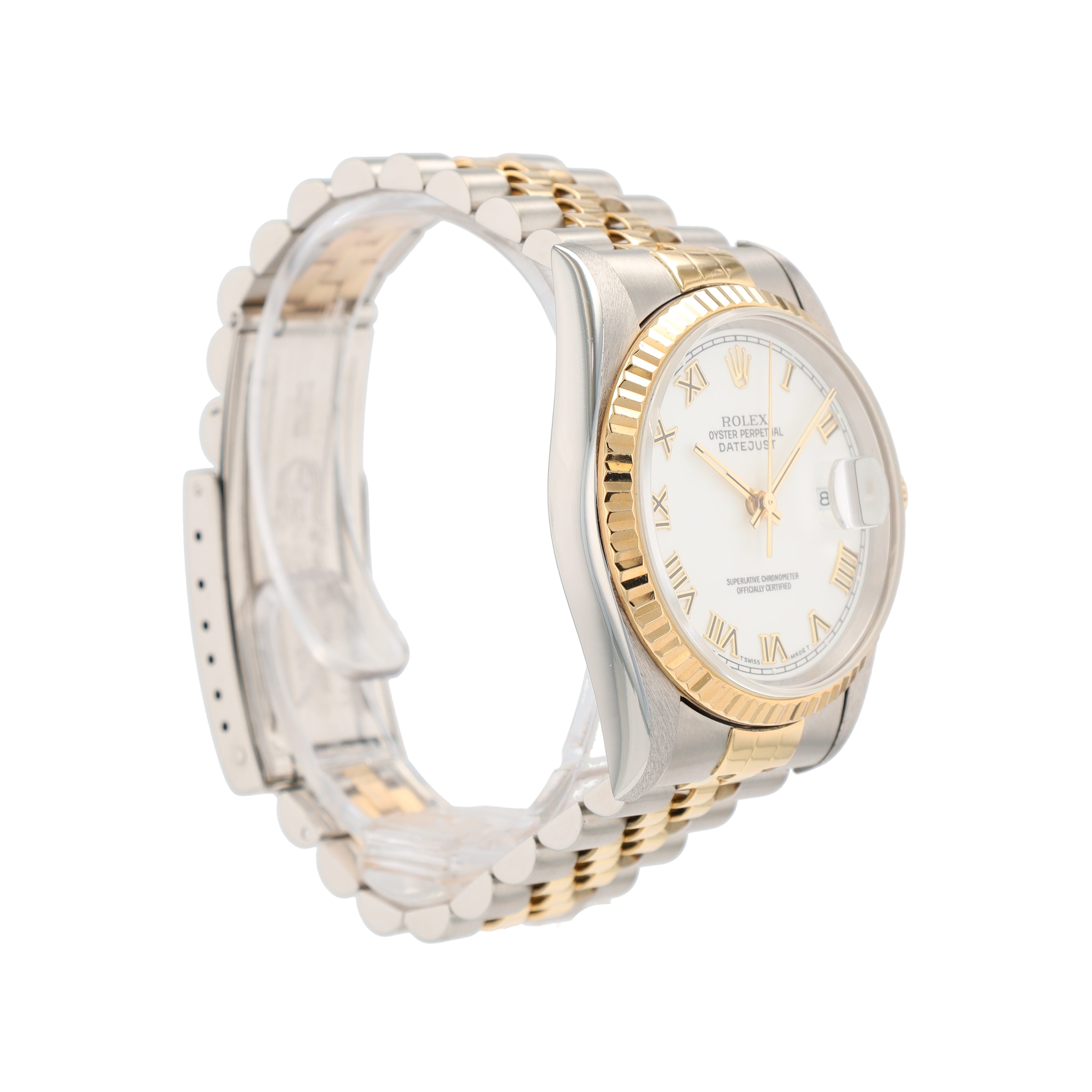 Rolex Datejust 16233 36mm White Roman Numeral Dial Fluted Bezel Jubilee Band
