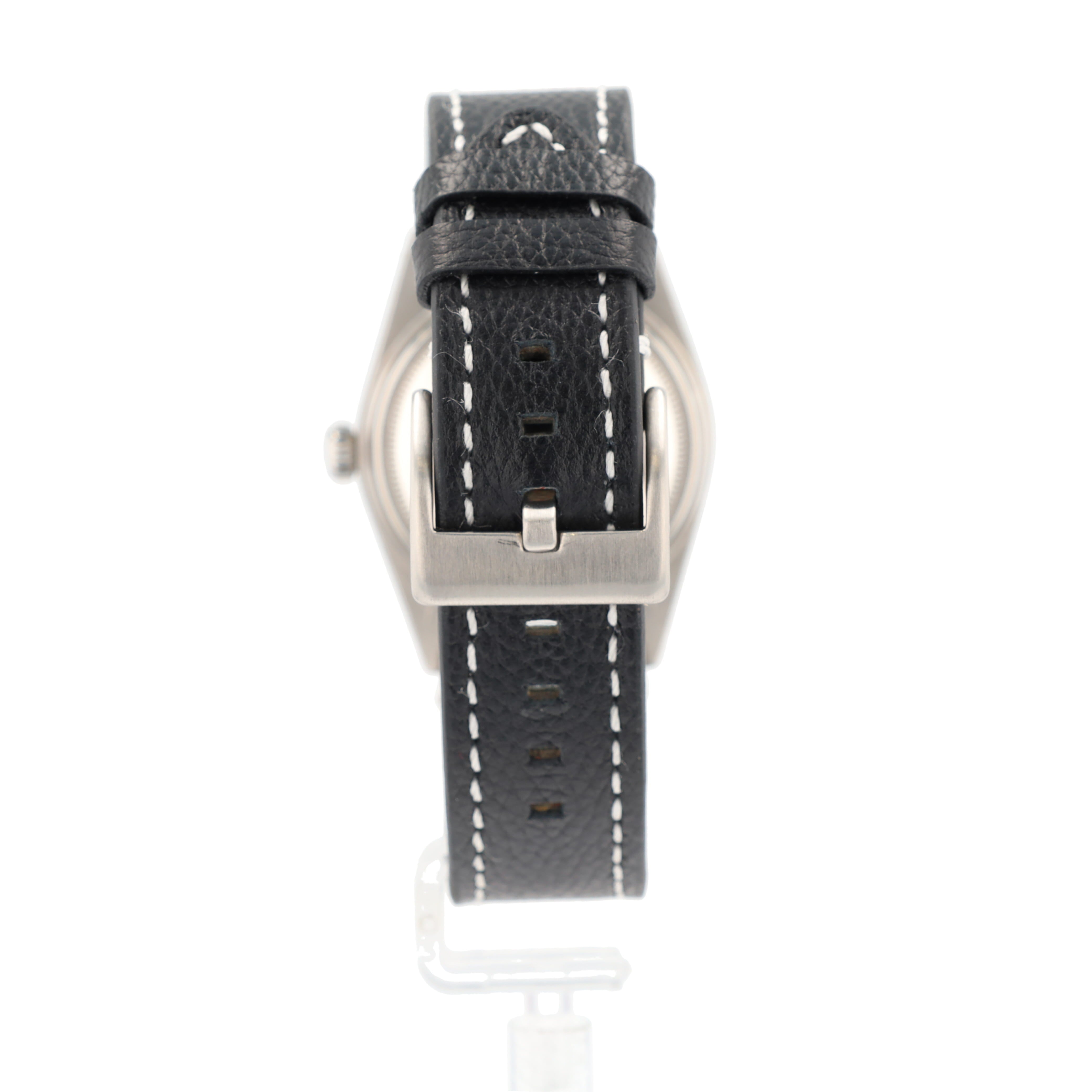Rolex Datejust 1601 36mm Silver Black-line Index Dial Smooth Bezel AM Black Leather Band - Luxuriant Concierge