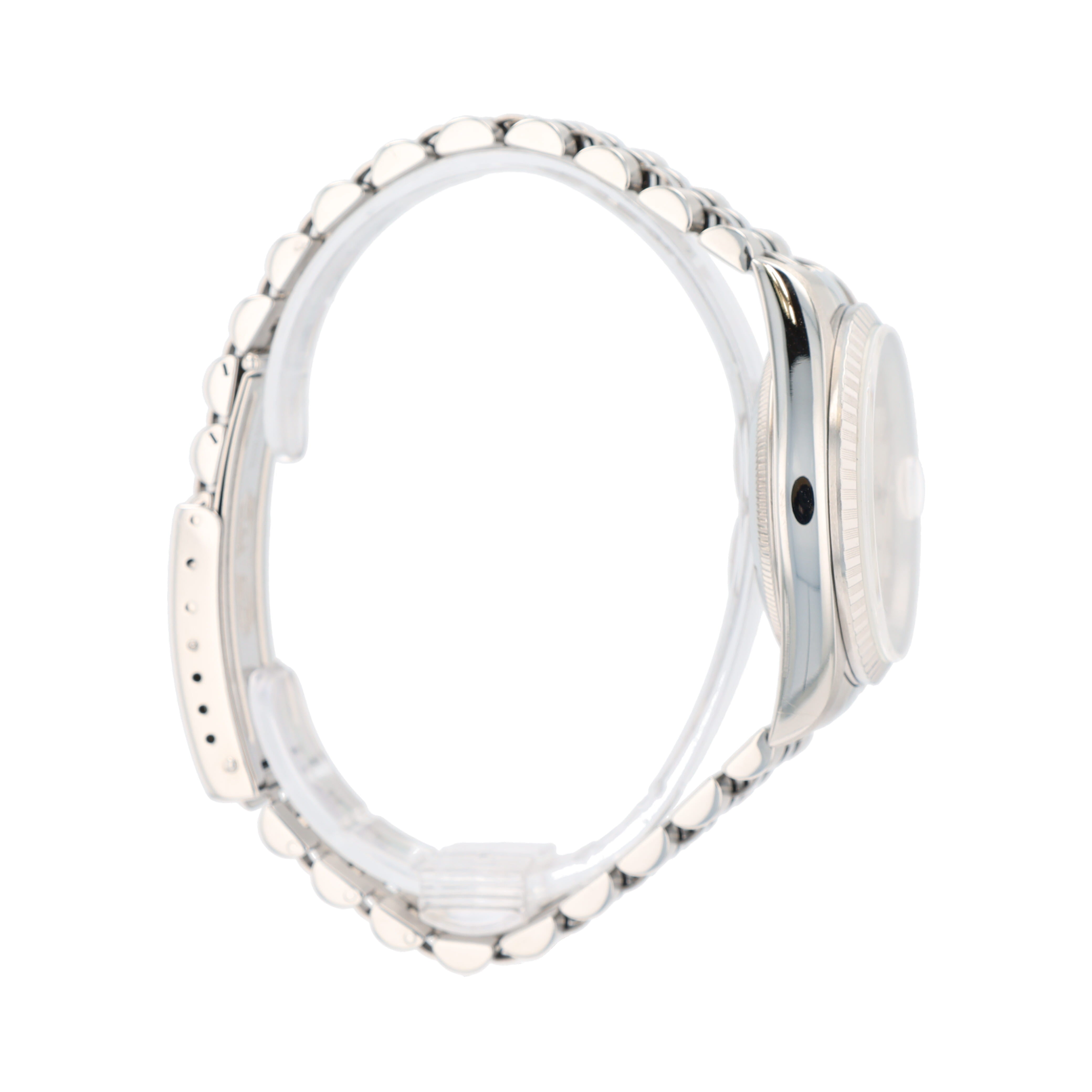 B&P Rolex Datejust 16220 36mm Silver Index w/roman Track Dial Engine-Turned Bezel Jubilee Band - Luxuriant Concierge