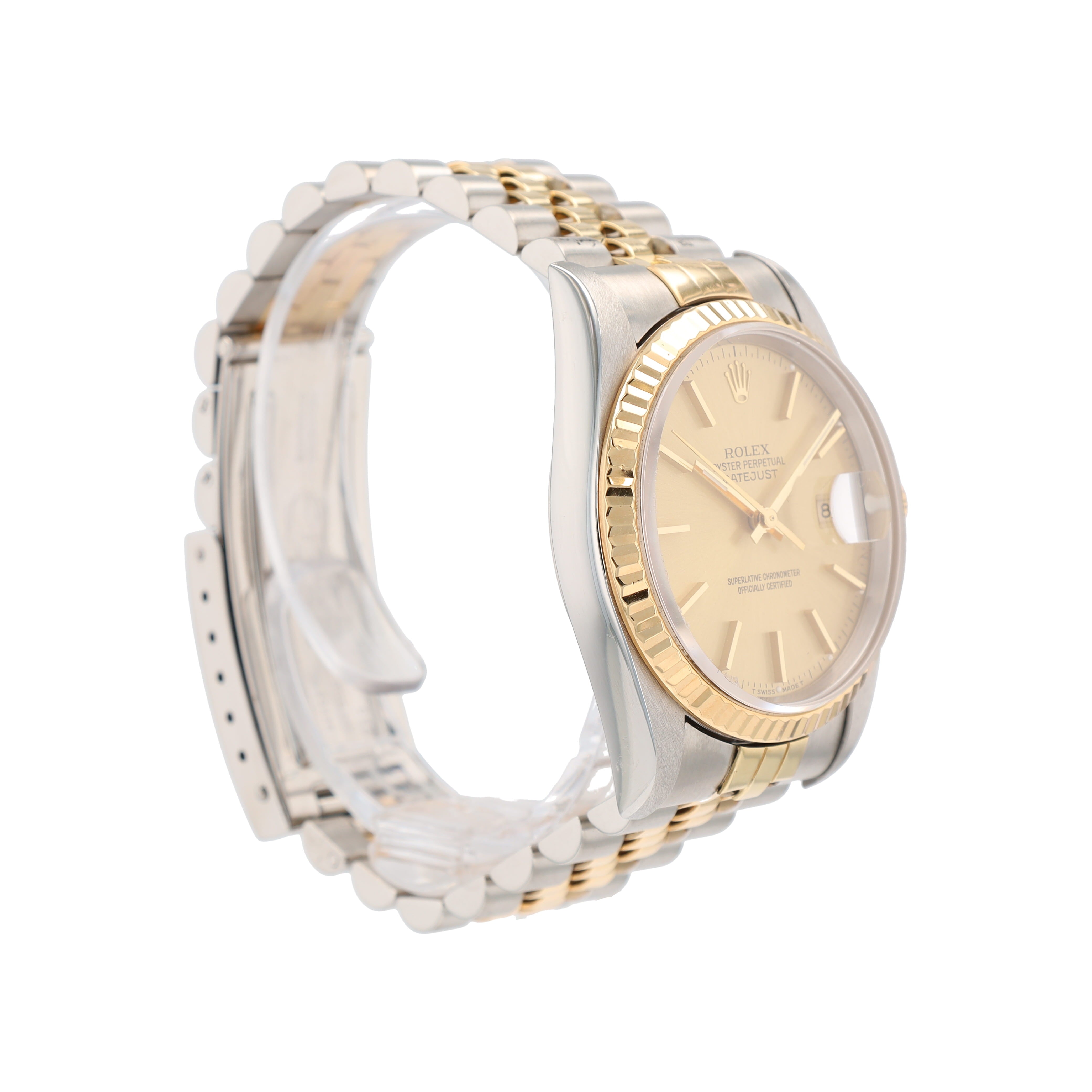 Rolex Datejust 16233 36mm Champagne Index Dial Fluted Bezel Jubilee Band