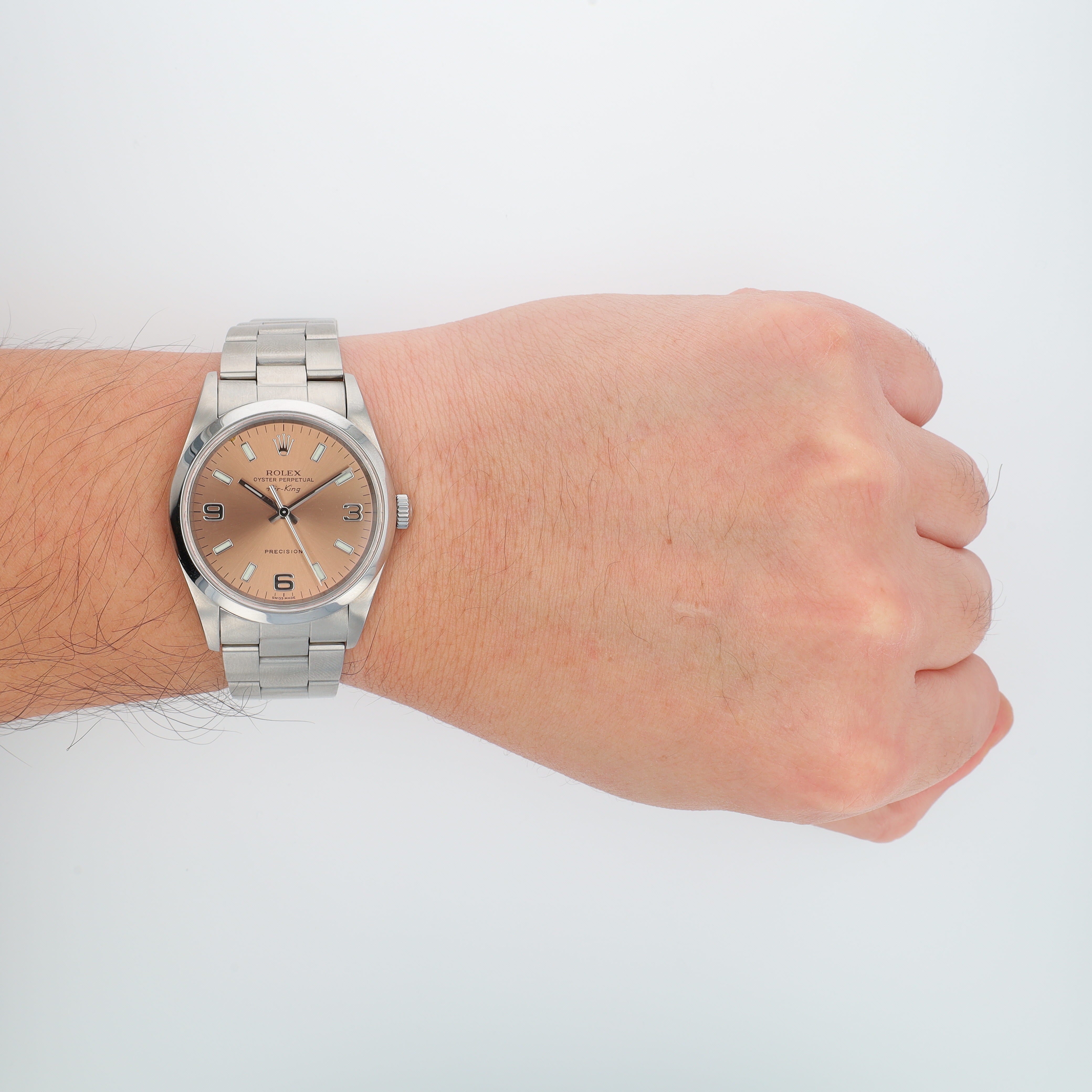 Rolex Air-King 14000 34mm Salmon Index & Arabic Dial Smooth Bezel Oyster Band - Luxuriant Concierge