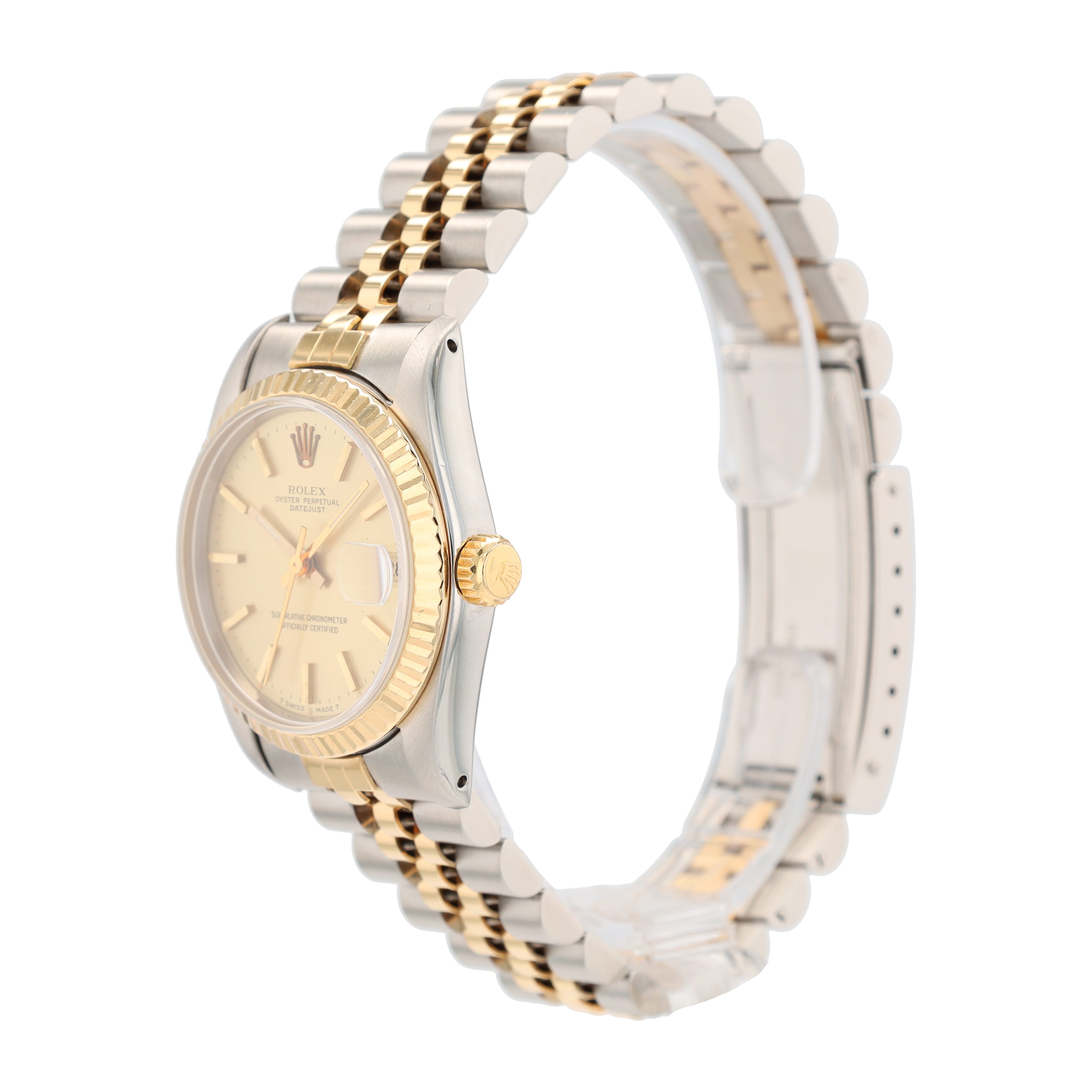 B&P Rolex Datejust 68273 31mm Champagne Index Dial Fluted Bezel Jubilee Band - Luxuriant Concierge