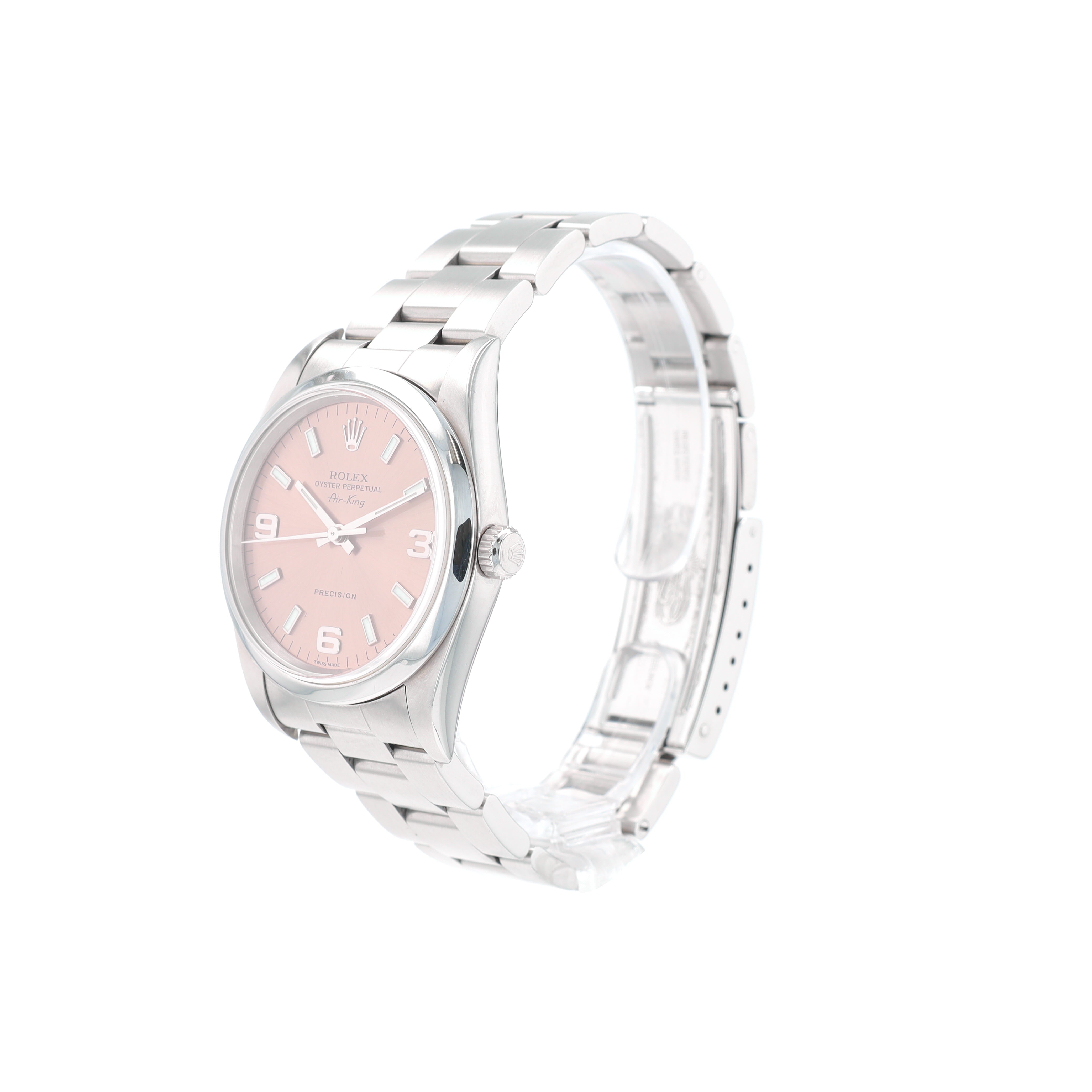 Rolex Air-King 14000 34mm Salmon Index & Arabic Dial Smooth Bezel Oyster Band - Luxuriant Concierge