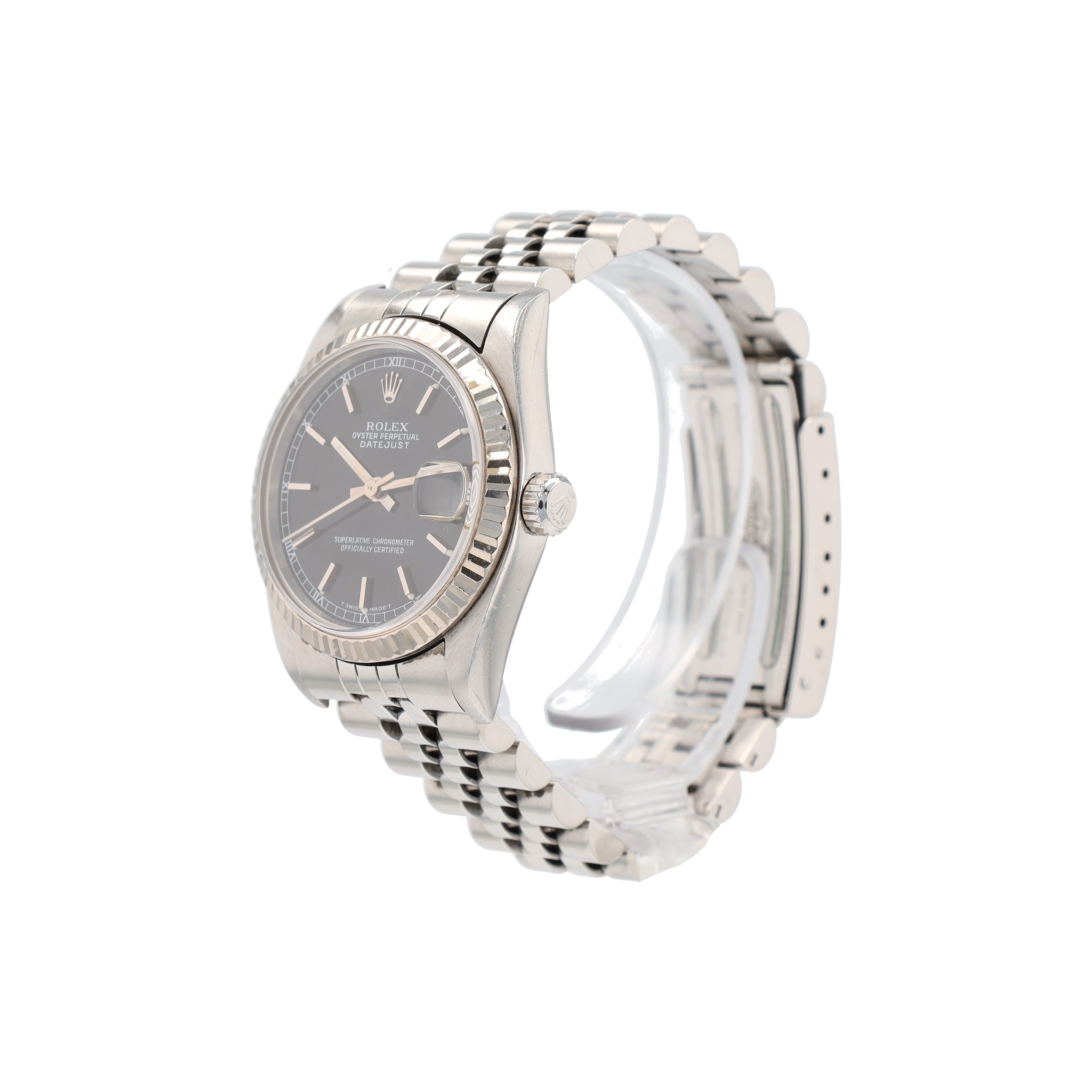Rolex Datejust 68274 31mm Black Index W/Roman Track Dial Fluted Bezel Jubilee Band
