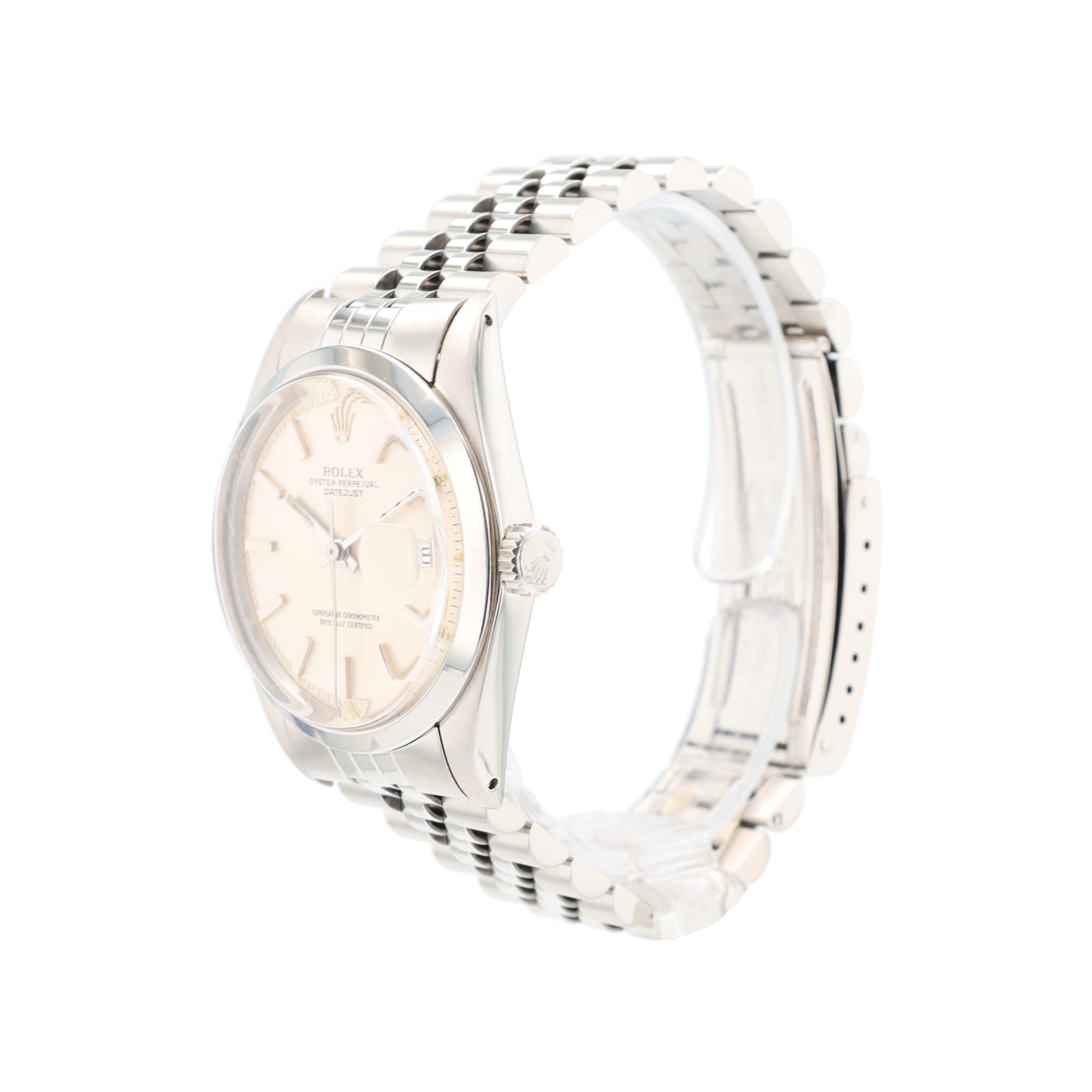 Rolex Datejust 1600 36mm Silver Curved Index Dial Smooth Bezel Jubilee Band