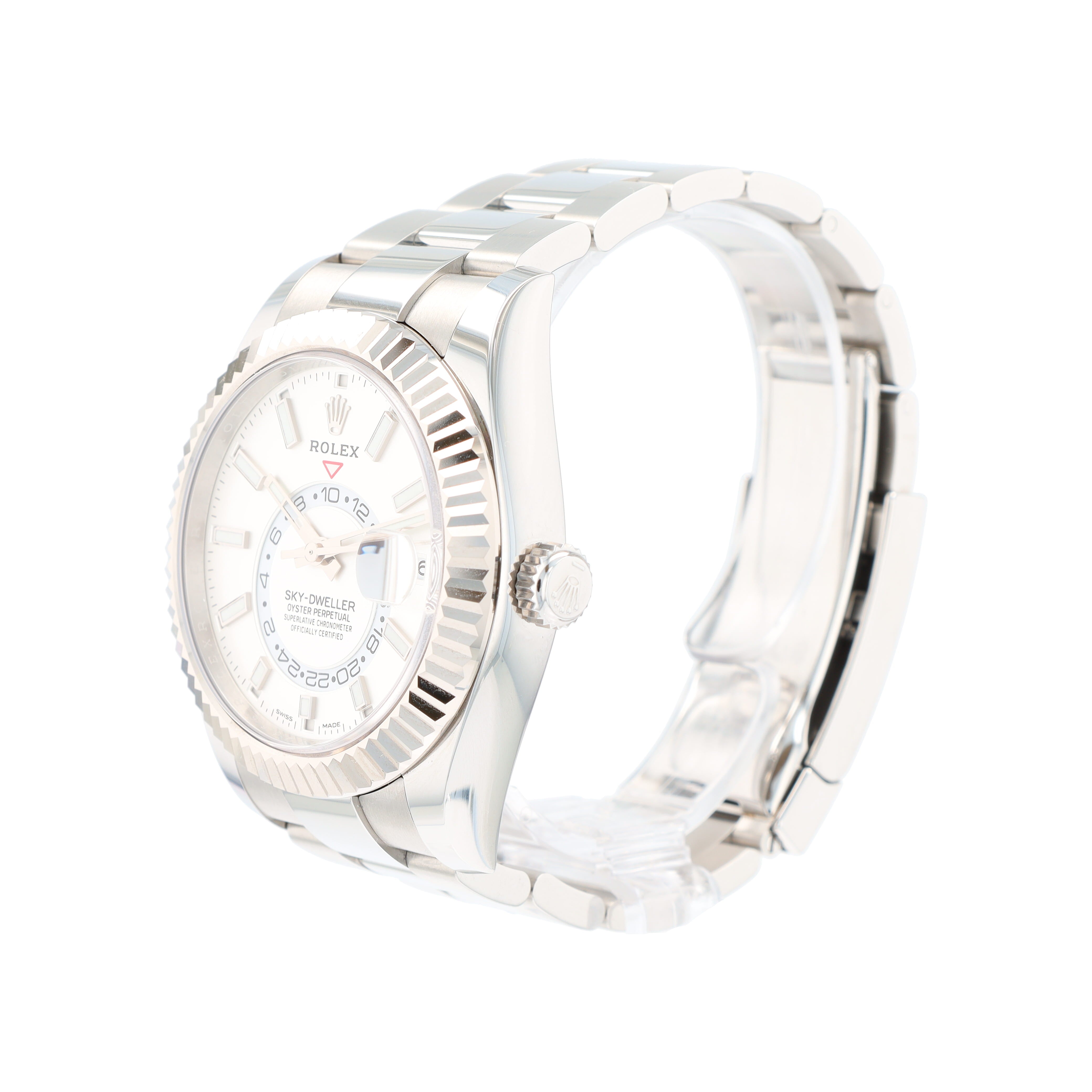 B&P Rolex Sky-Dweller 326934 42mm White Luminous Dial Fluted Bezel Oyster Band