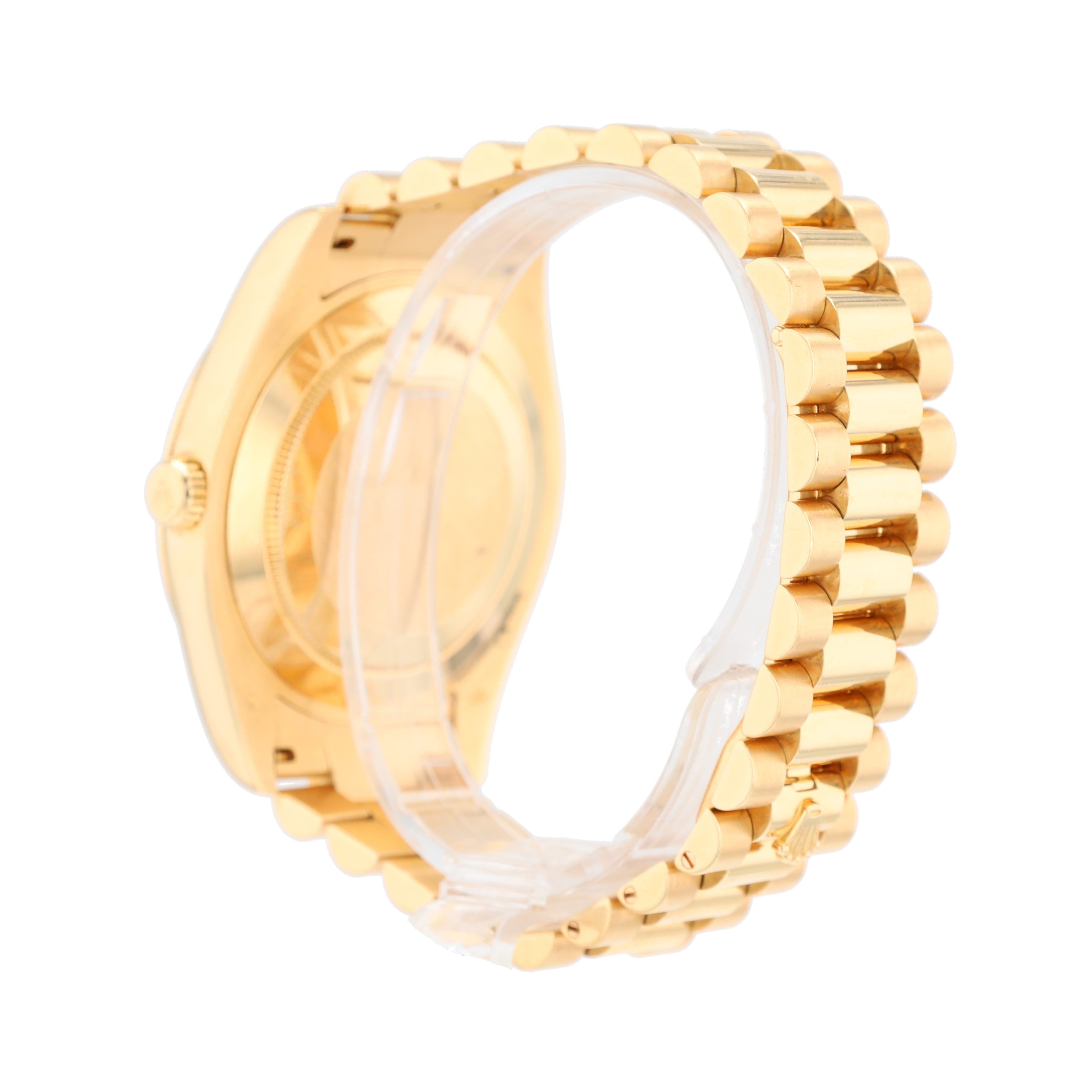 B&P Rolex Day-Date 218238 41mm White Skinny Roman Numeral Dial Fluted Bezel President Band - Luxuriant Concierge