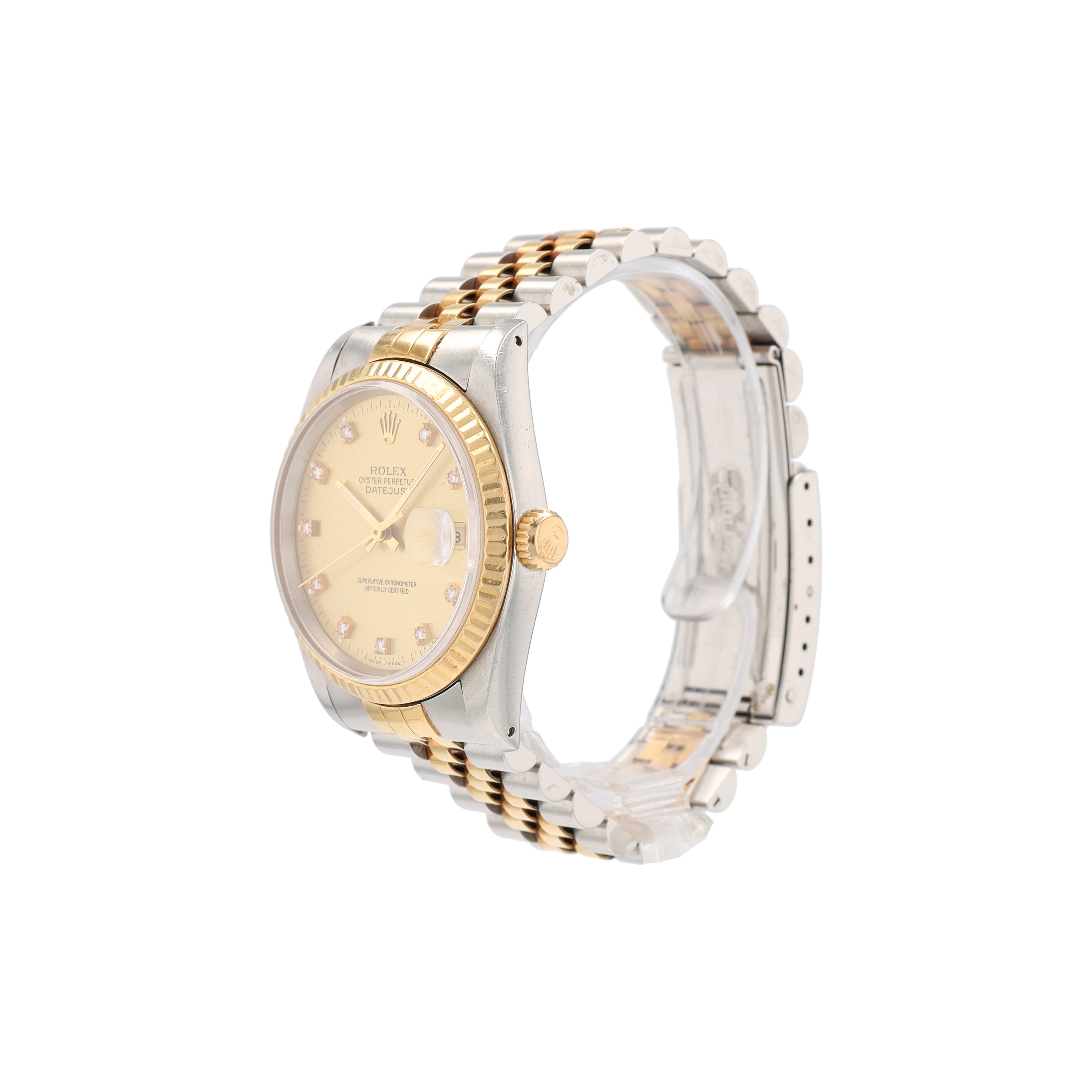 Rolex Datejust 16233 36mm Champagne Diamonds (O.S) Dial Fluted Bezel Jubilee Band