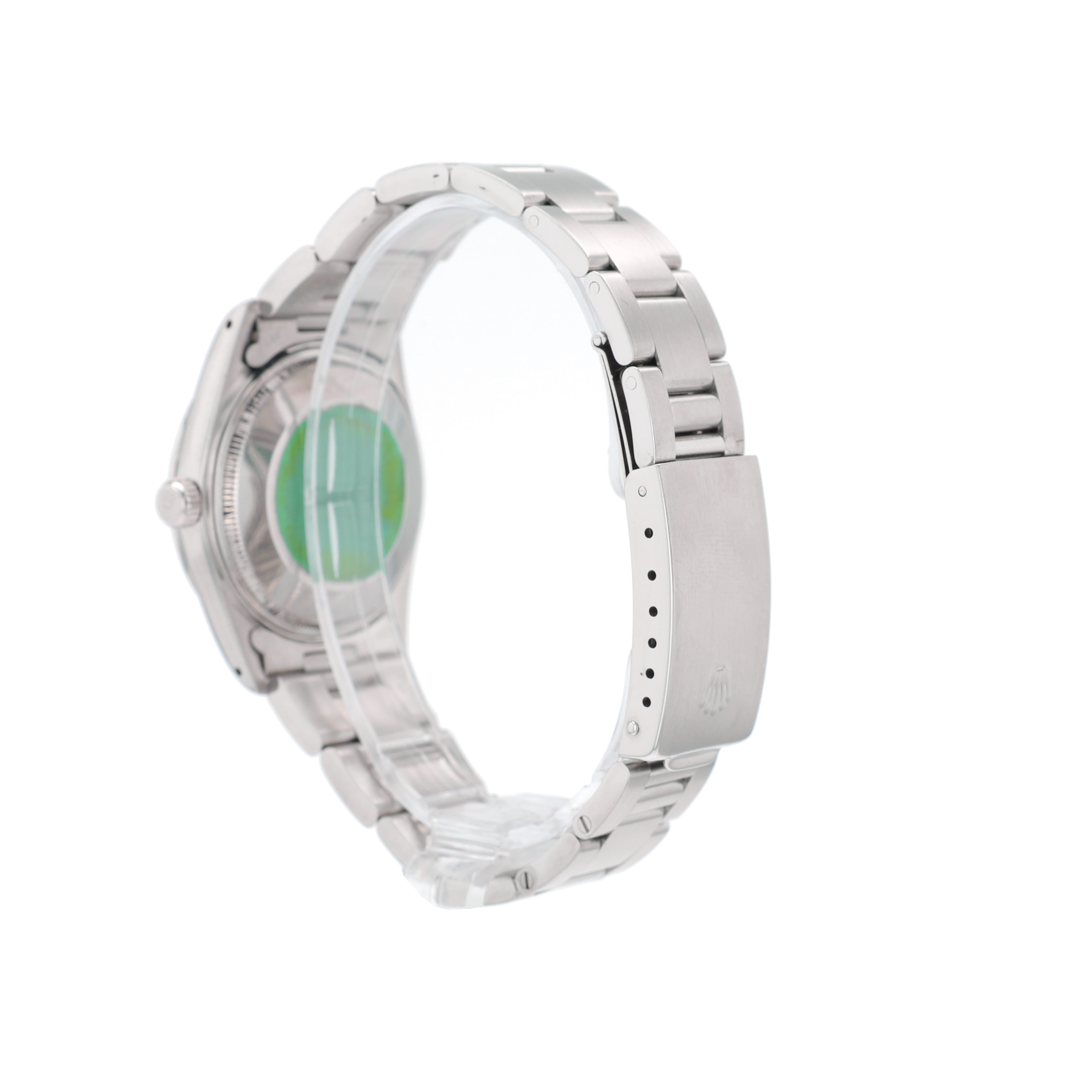 Rolex Date 15000 31mm Silver Fatboy Index Dial Smooth Bezel Oyster Band