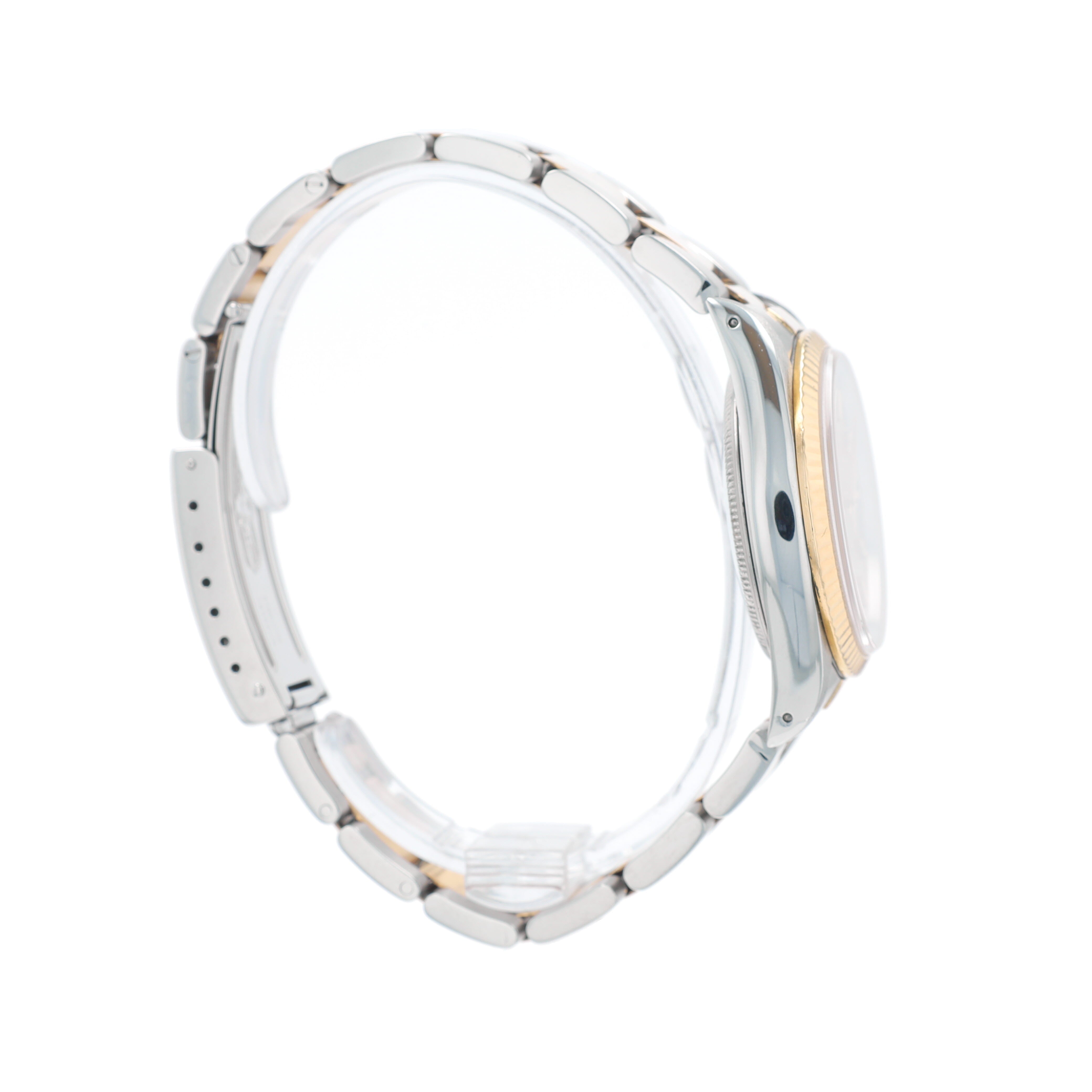 Rolex Oyster Perpetual 14233 34mm Champagne Index Dial Fluted Bezel Band - Luxuriant Concierge