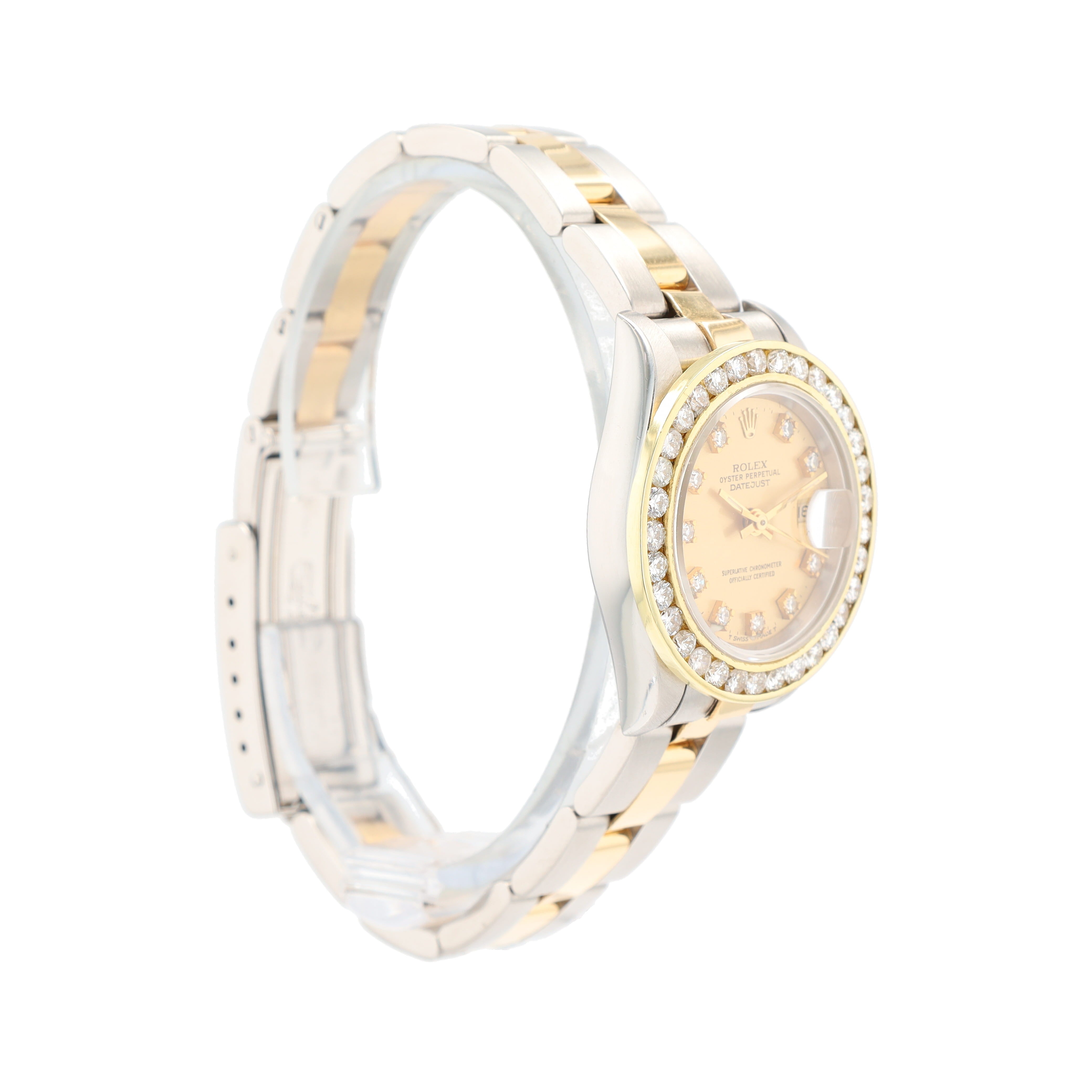 Rolex Datejust 79173 26mm Champagne Diamond(O.S.) Dial Pave Diamond Bezel Oyster Band