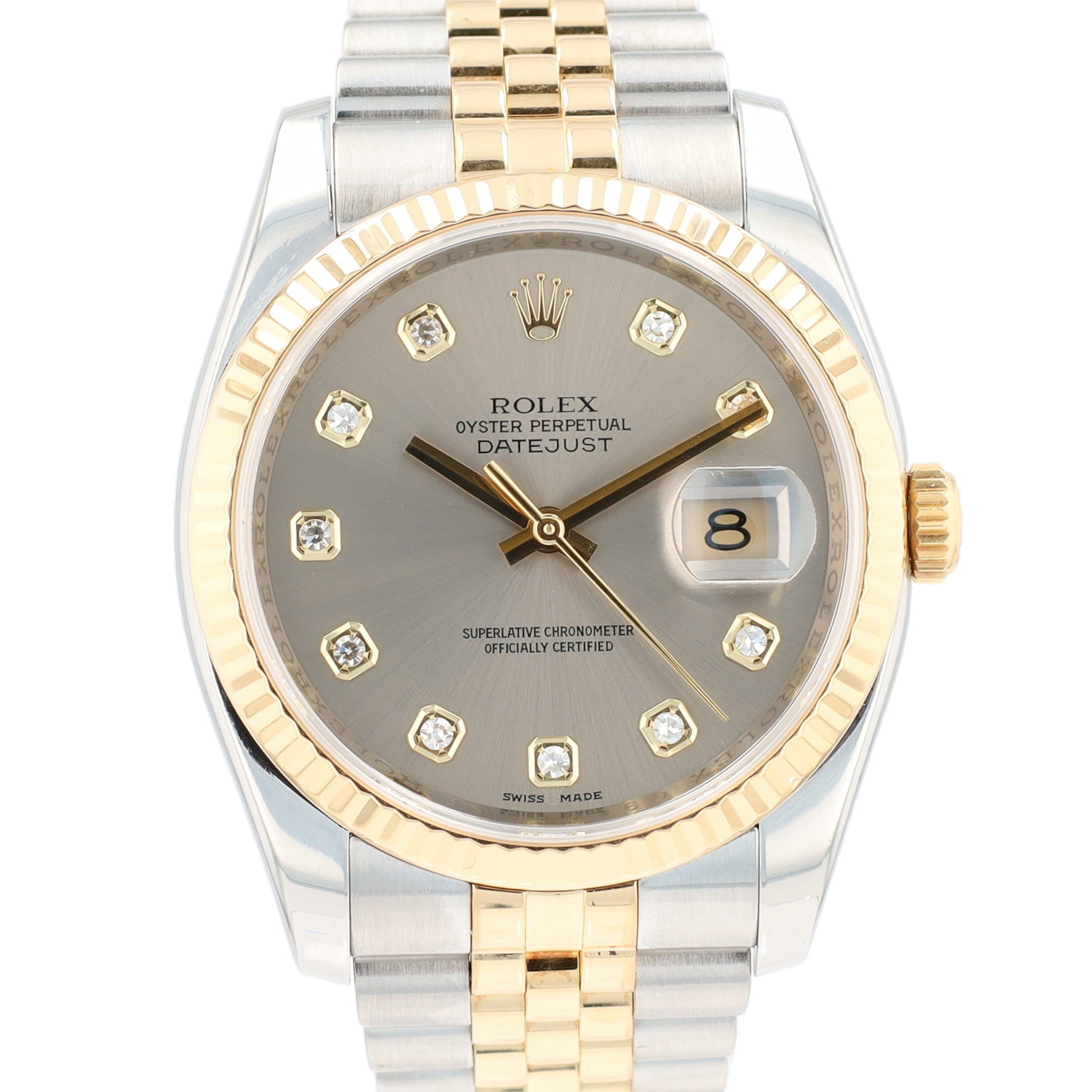 B&P Rolex Datejust 116233 36mm Grey Diamond (N.S) Dial Fluted Bezel Jubilee Band - Luxuriant Concierge