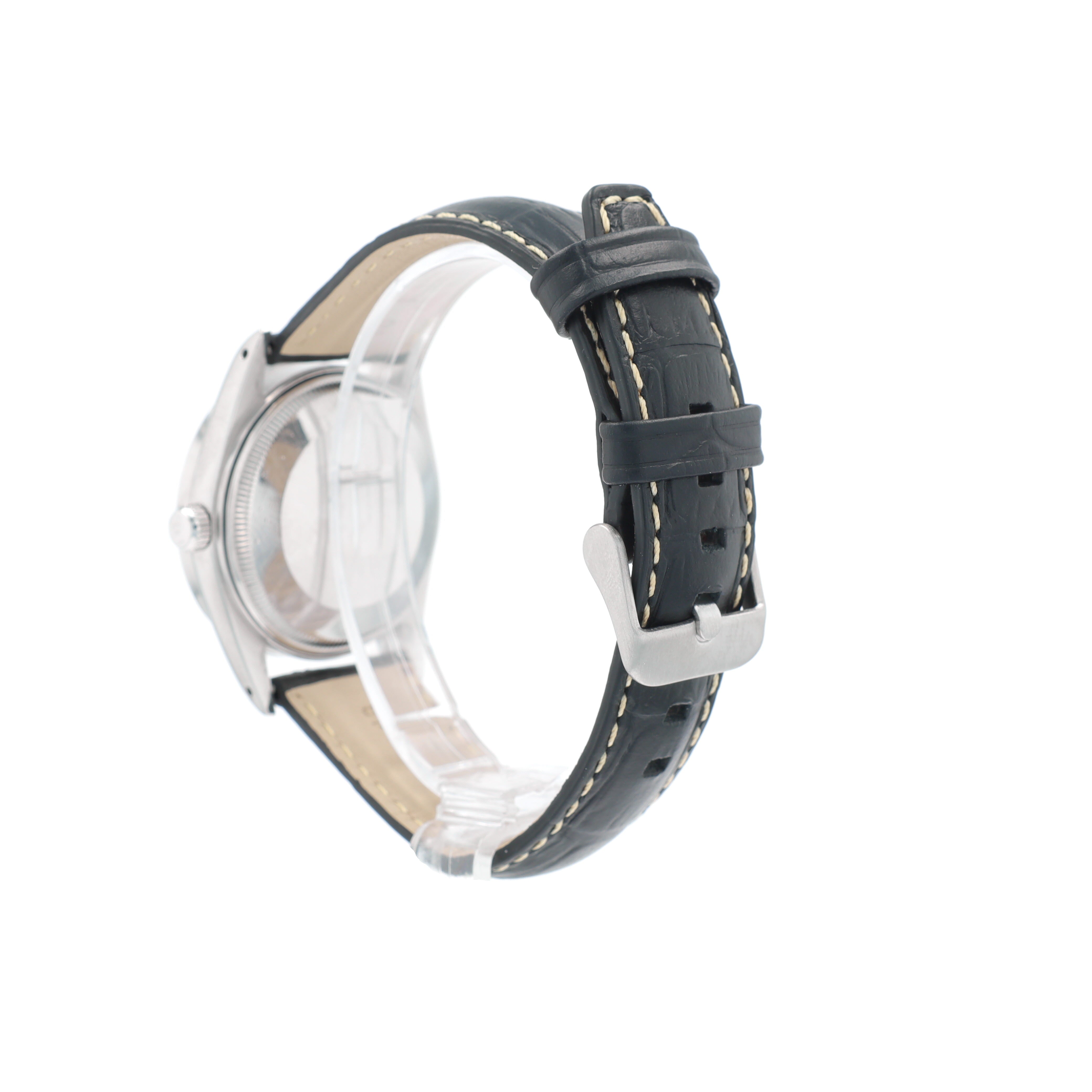 Rolex Date 15010 34mm Silver Index Dial Engine-Turned Bezel No Band Band - Luxuriant Concierge