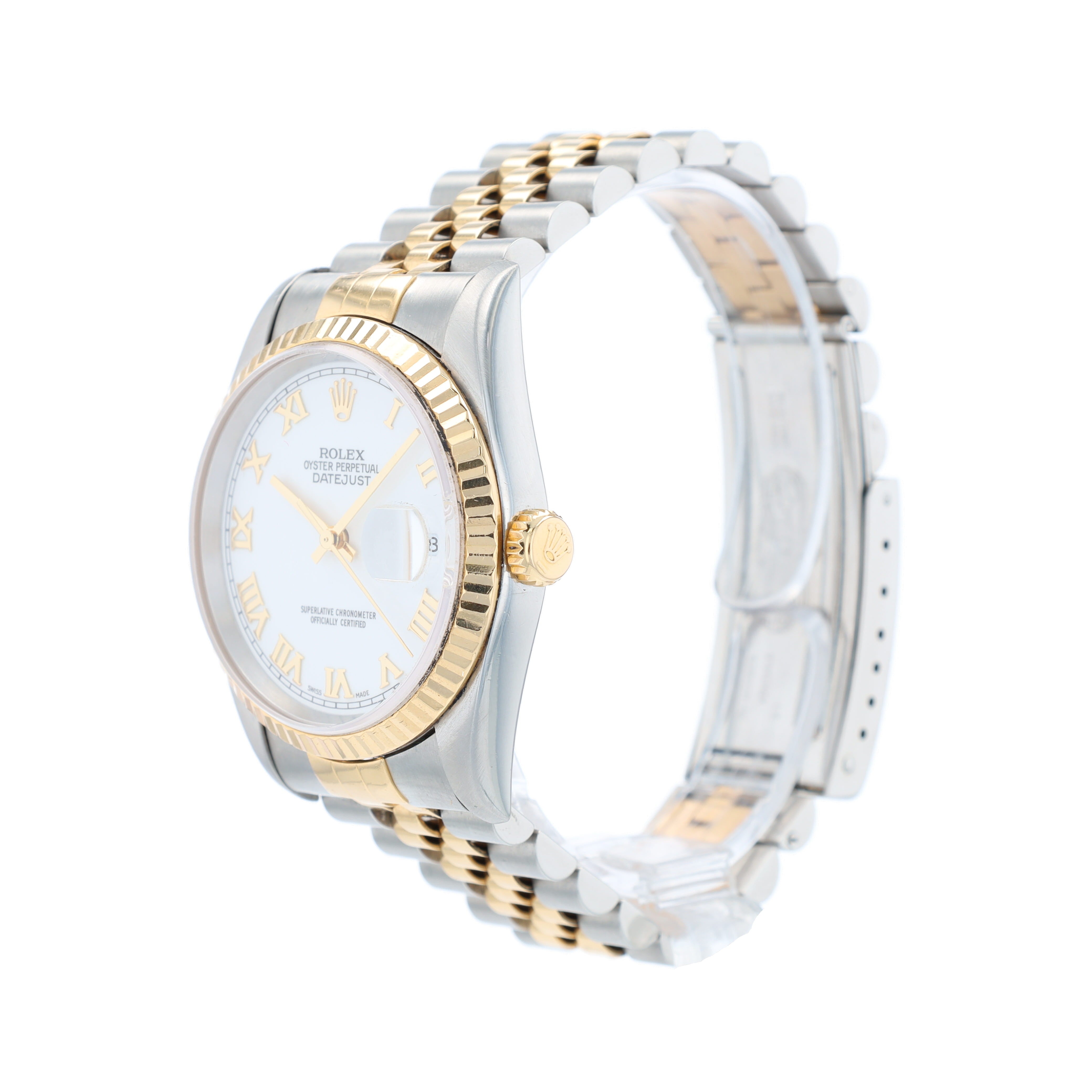 Rolex Datejust 16233 36mm White Roman Numeral Dial Fluted Bezel Jubilee Band