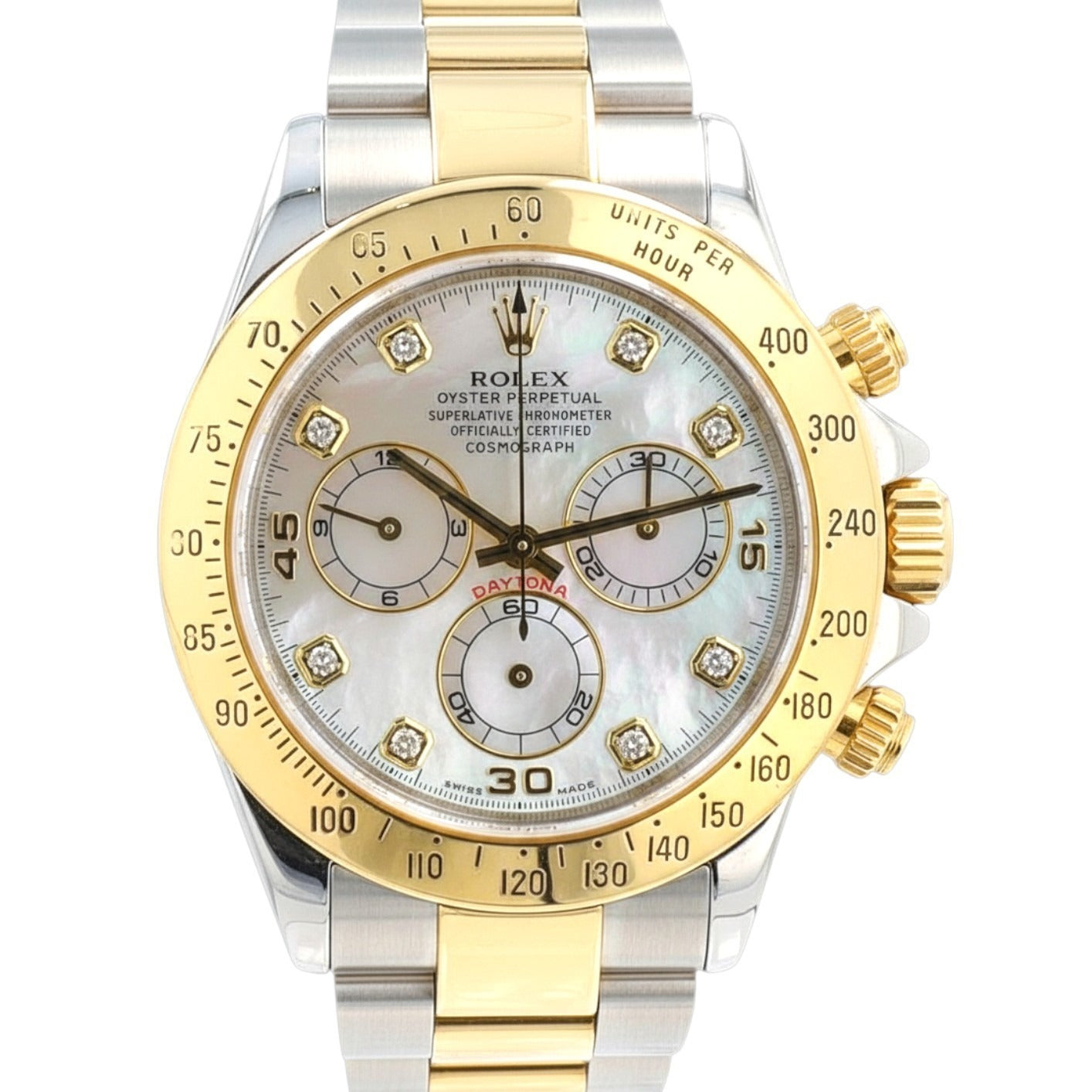 Rolex Daytona 116523 Two-Tone 18KY & Steel White Mother of Pearl Mens Watch 40mm - Luxuriant Concierge