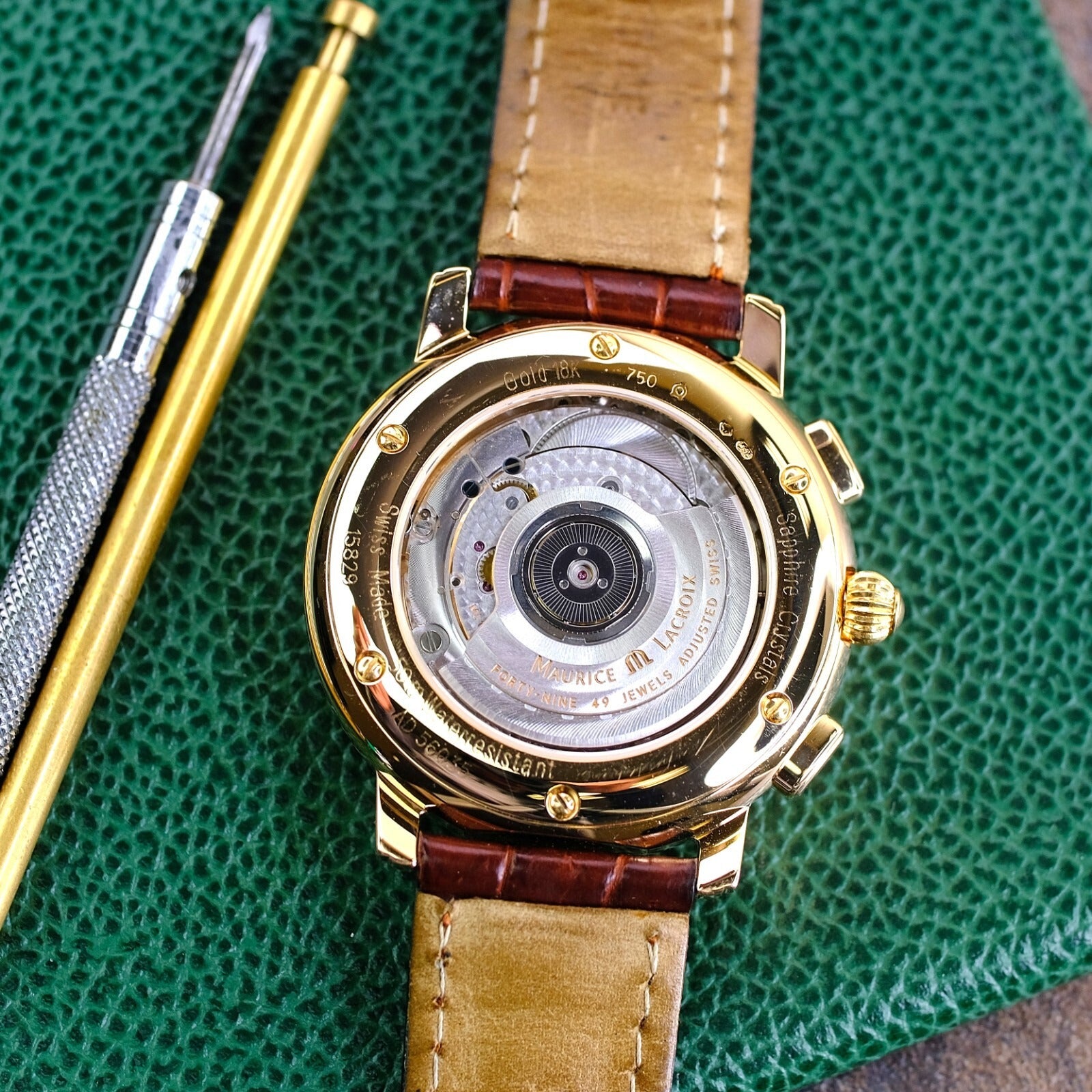 Maurice Lacroix MP Flyback 15829 White Chrono Roman Dial Leather Band Watch