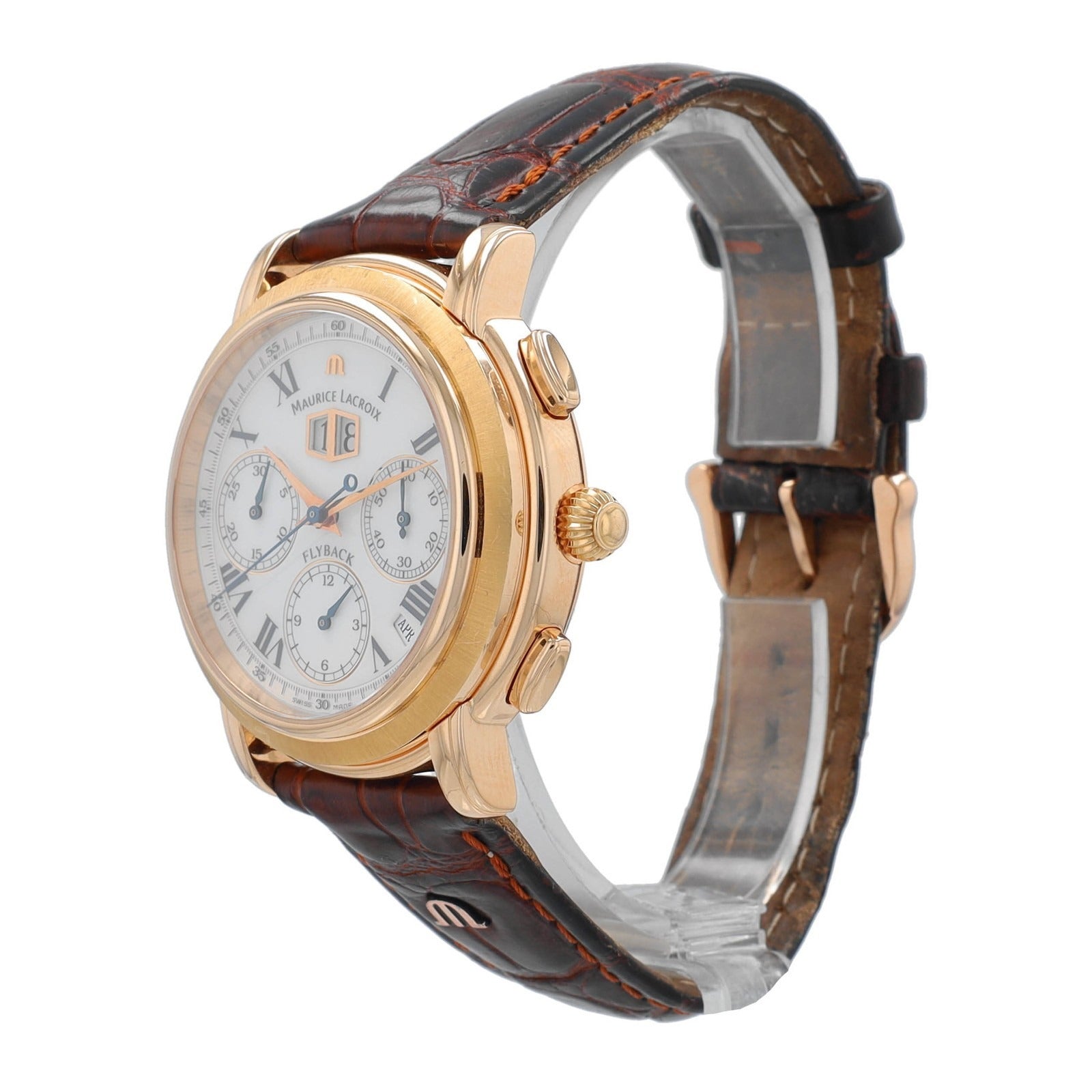 Maurice Lacroix MP Flyback 15829 White Chrono Roman Dial Leather Band Watch