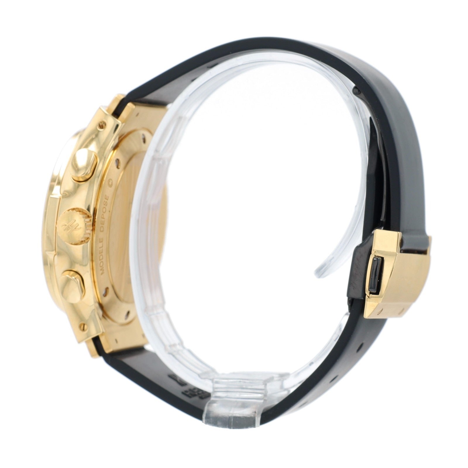Hublot Mens Watch Solid 18K Yellow Gold Black Chronograph Dial Black Rubber Band