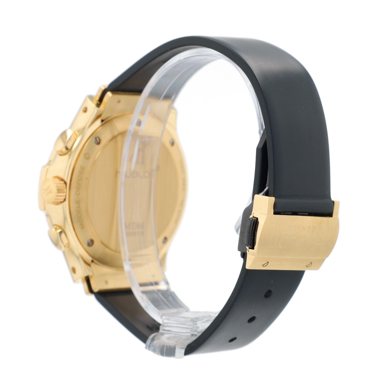 Hublot Mens Watch Solid 18K Yellow Gold Black Chronograph Dial Black Rubber Band