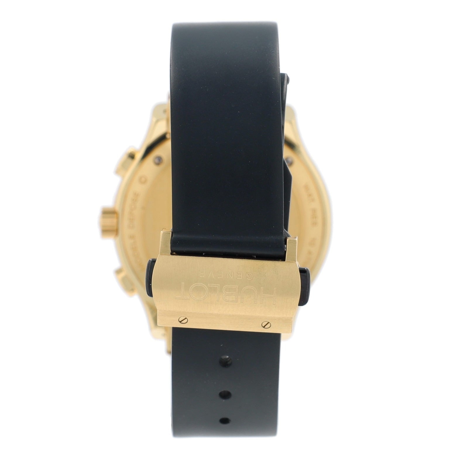 Hublot Mens Watch Solid 18K Yellow Gold Black Chronograph Dial Black Rubber Band